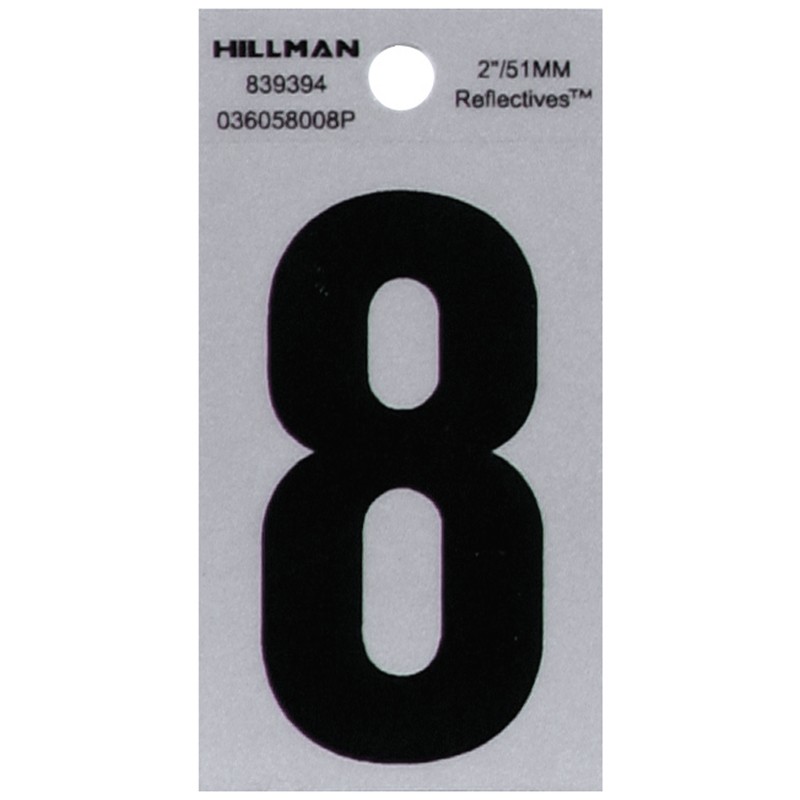 Hillman 2 in. Reflective Black Vinyl Self-Adhesive Number 8 (6-pack)