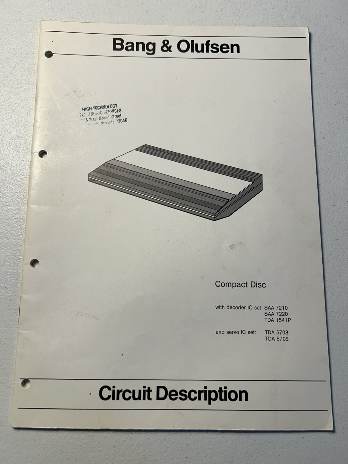 Bang & Olufsen Compact Disc Circuit Description Original OEM Vintage B&O Service