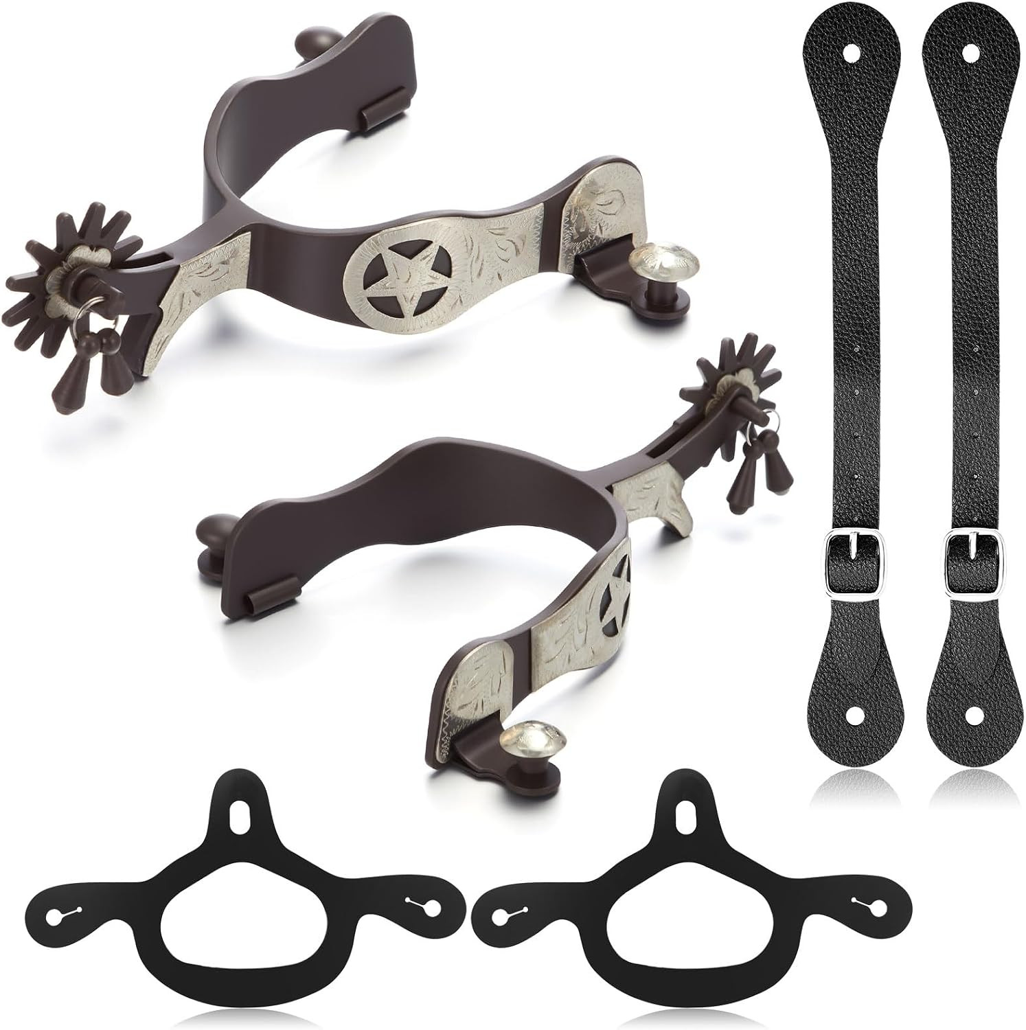2 Pack Spurs for Cowboy Boots Men with 2 Pcs Leather Belt and Tie down Straps, S