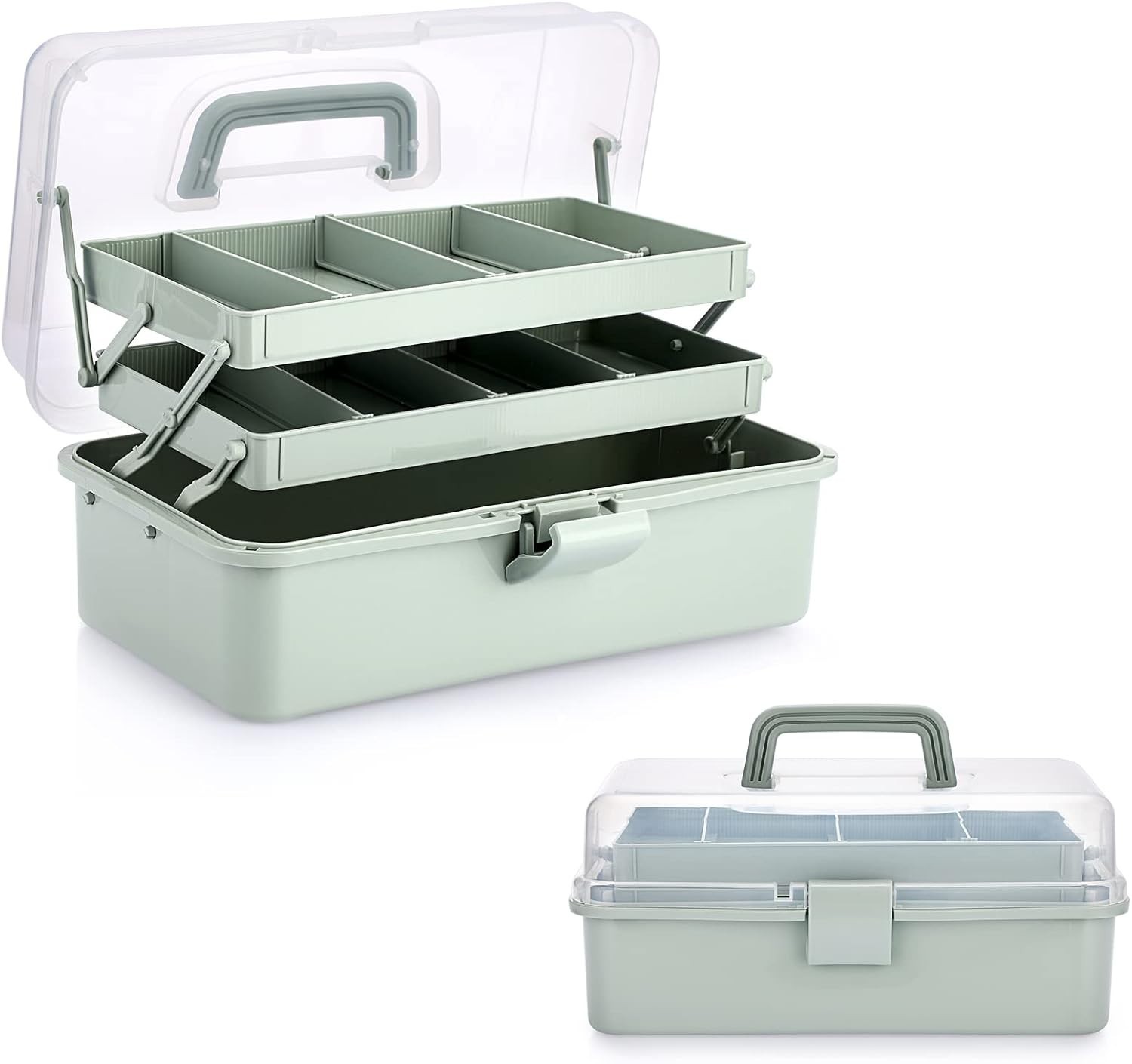 3-Layer Plastic Storage Box with Adjustable Dividers for Crafts and Supplies