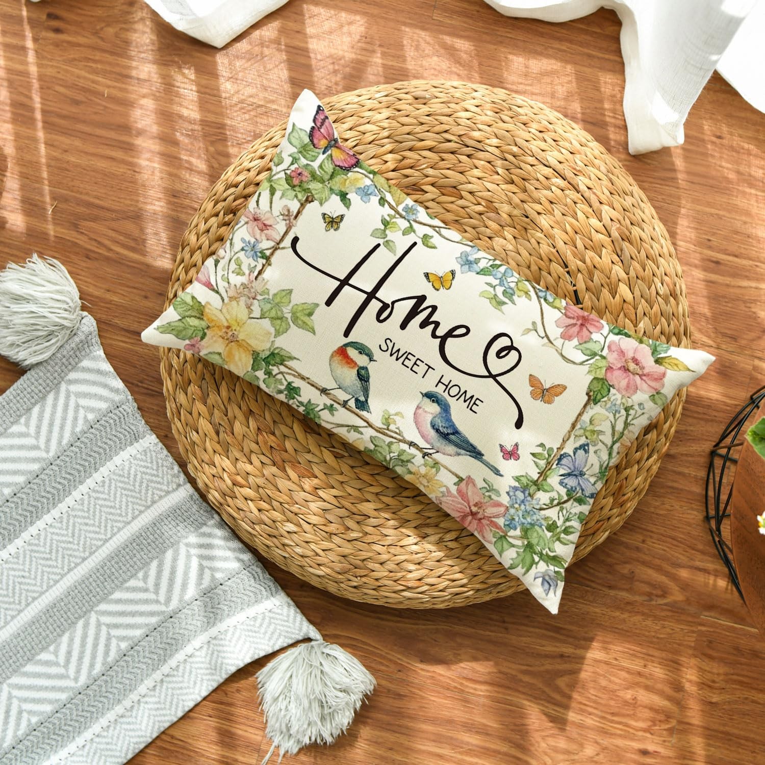 AVOIN colorlife Home Sweet Birds Floral 20" x 12" (Pack of 1), Green