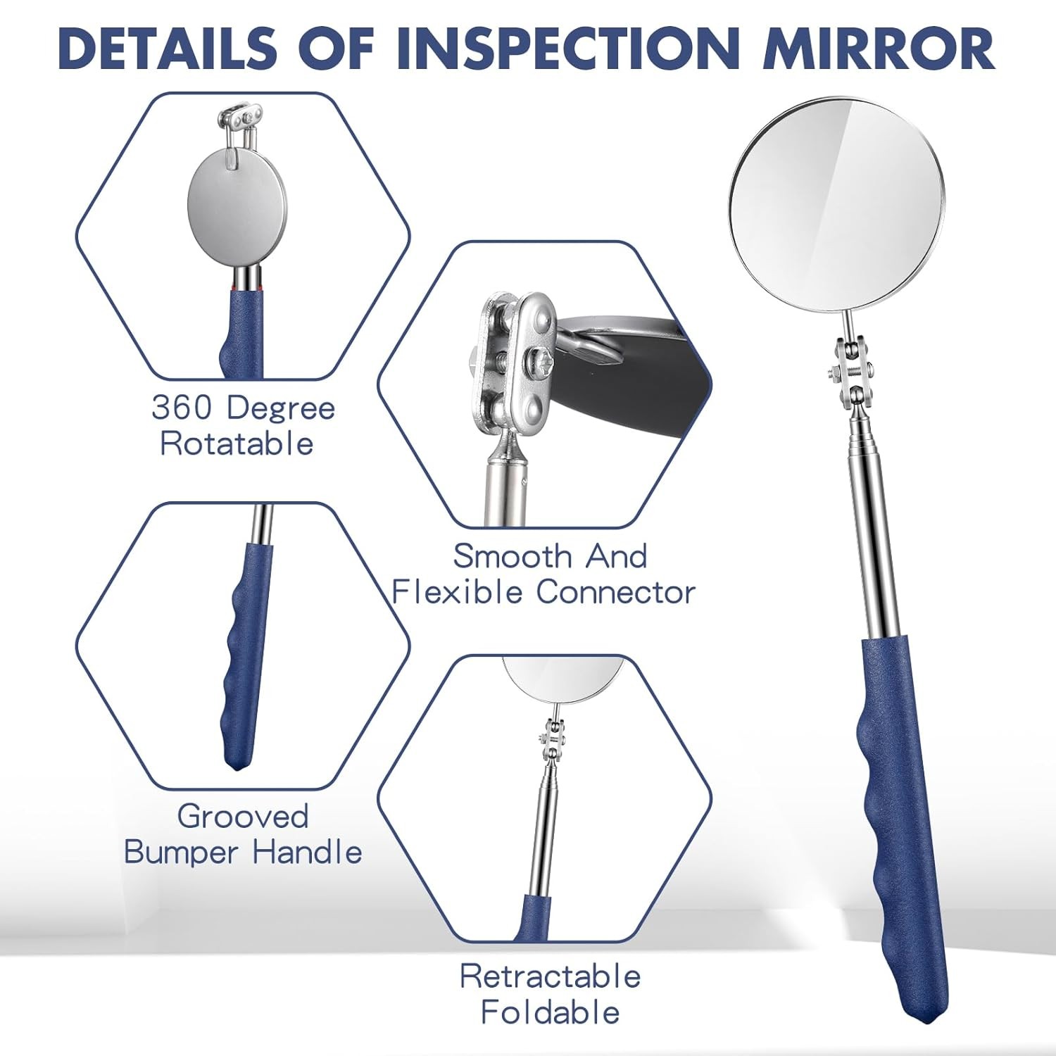 1 Pcs Telescoping Inspection Mirror Mechanics Automotive Tool with Long Handle E