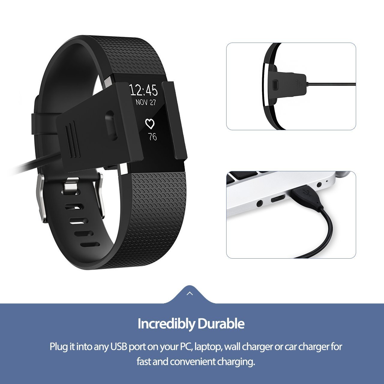 2PCS USB CHARGING CABLE Replacement Accessories Charger For FITBIT CHARGE 2 2016