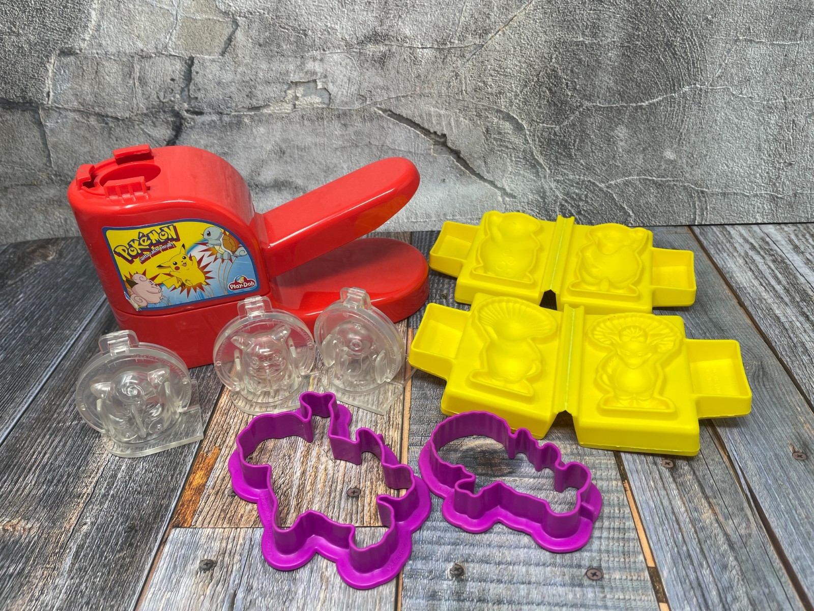 Vintage 1999 Pokemon Play-Doh 3 Character Maker Set of 4 Barney Baby Bop Molds