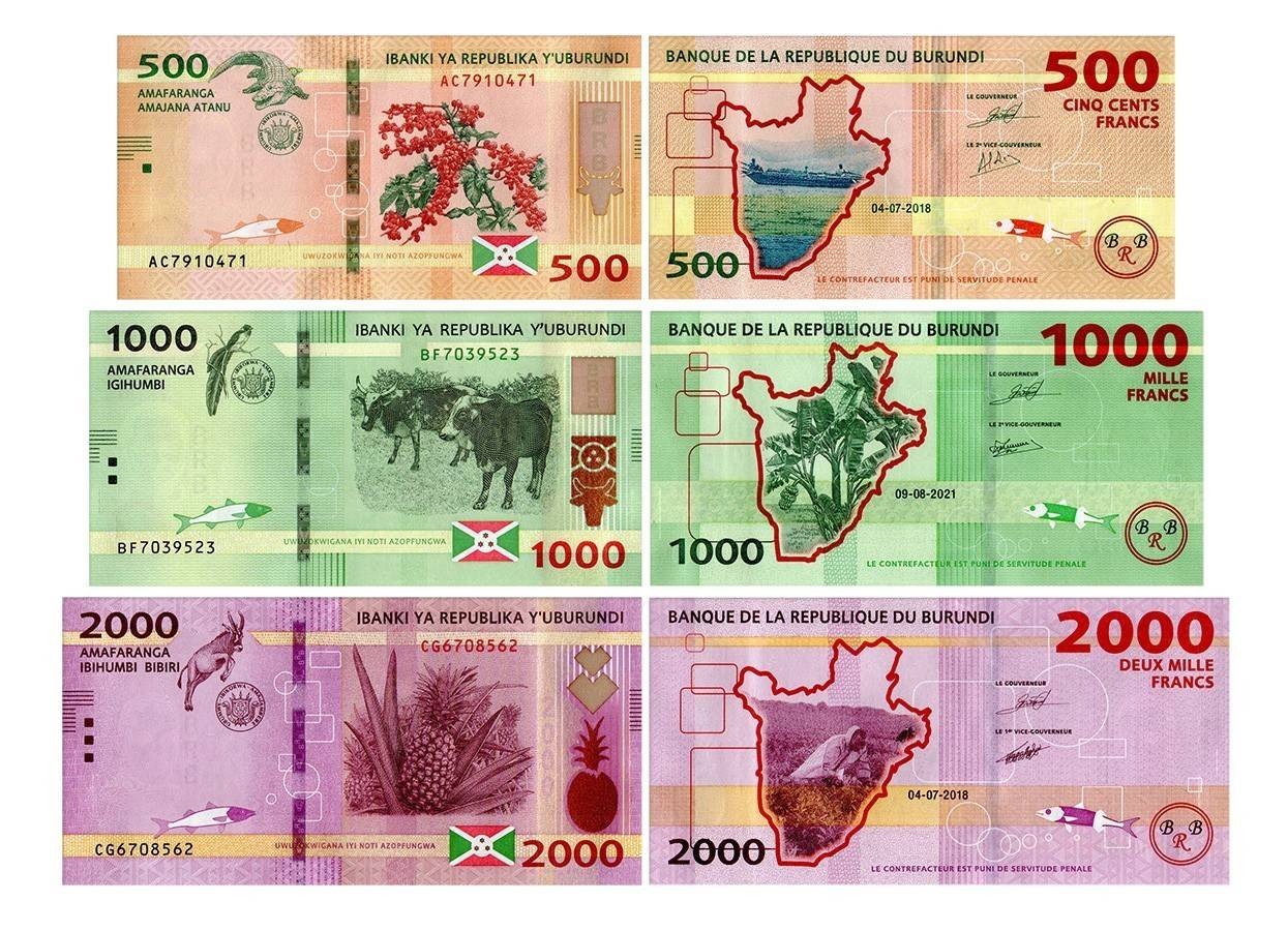 Burundi 500-2000 Francs 3 Pieces Set, 2018-2021, P-50a.2-52a.2, UNC