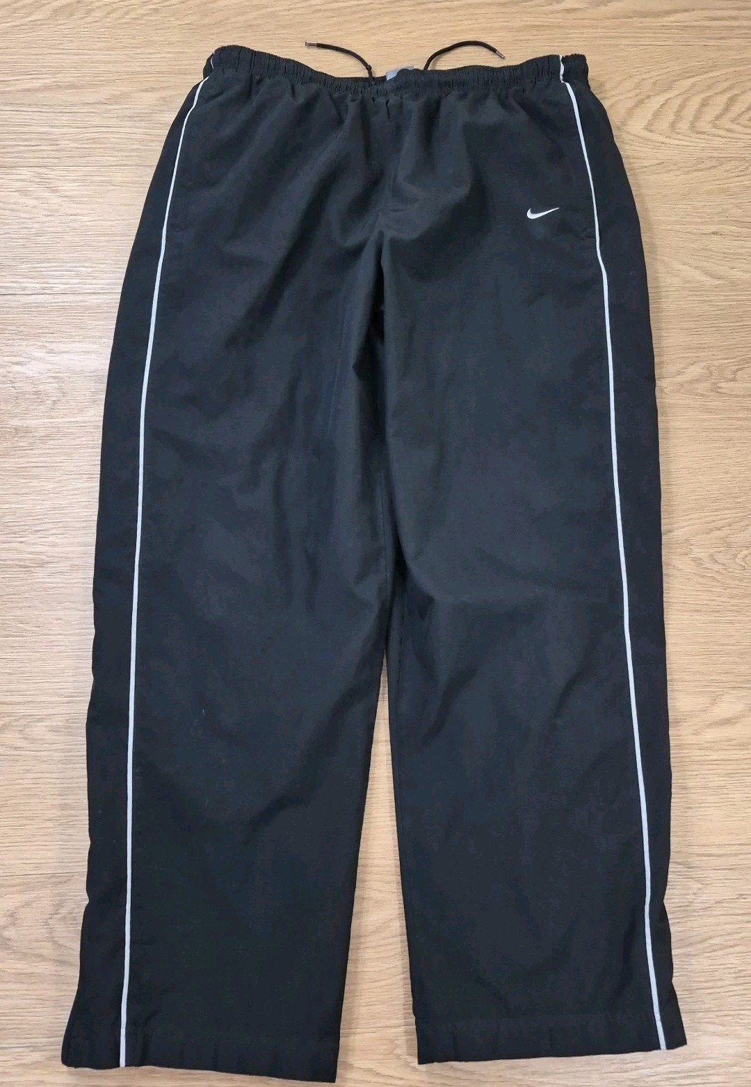 Vtg Nike Windbreaker Track Pants XL Black Baggy Wide Leg Lined Ankle Zip Y2K
