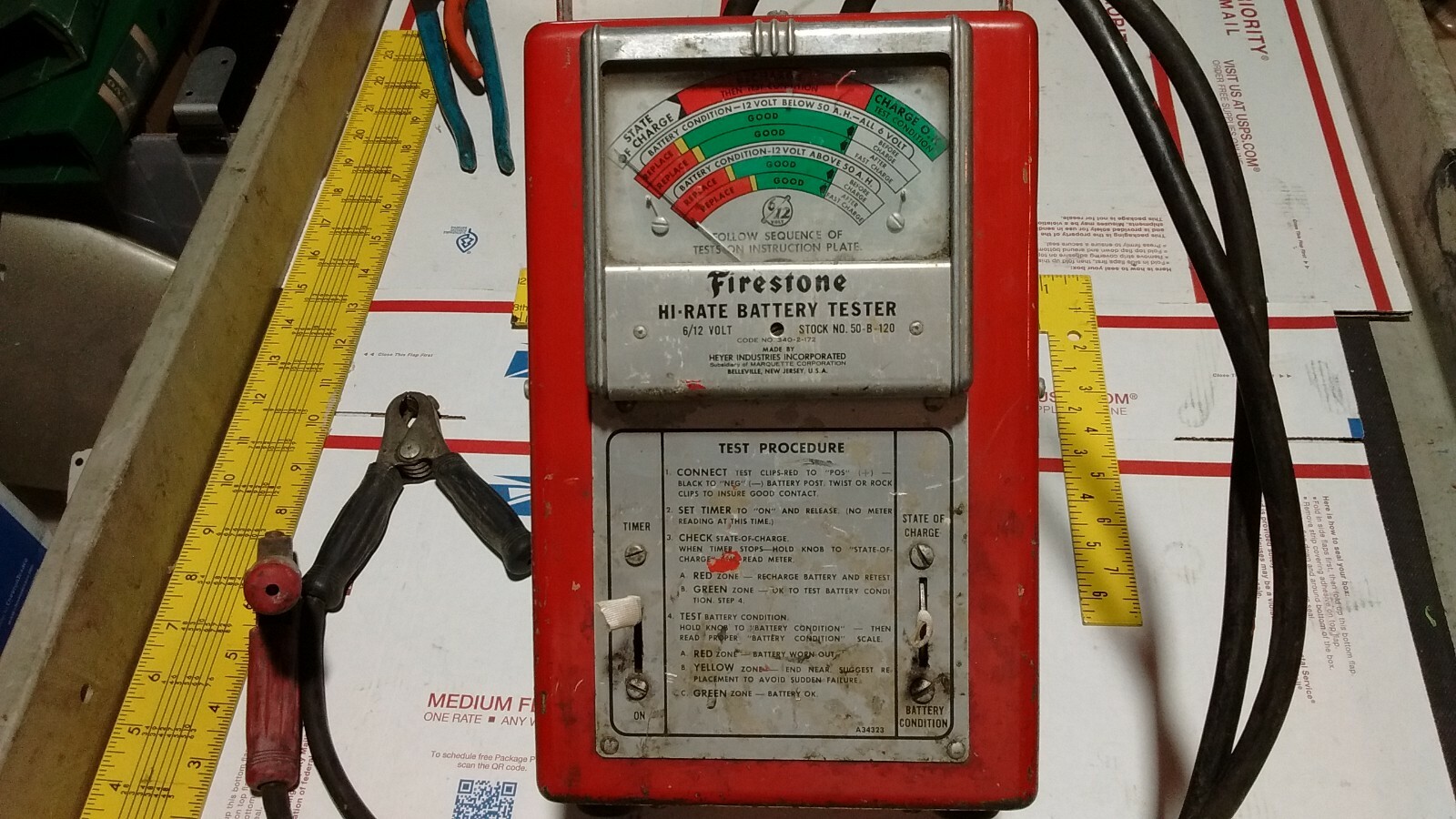 Vintage FIRESTONE Gas Oil  Battery Tester TESTED GOOD HOT ROD RACER MANCAVE USA
