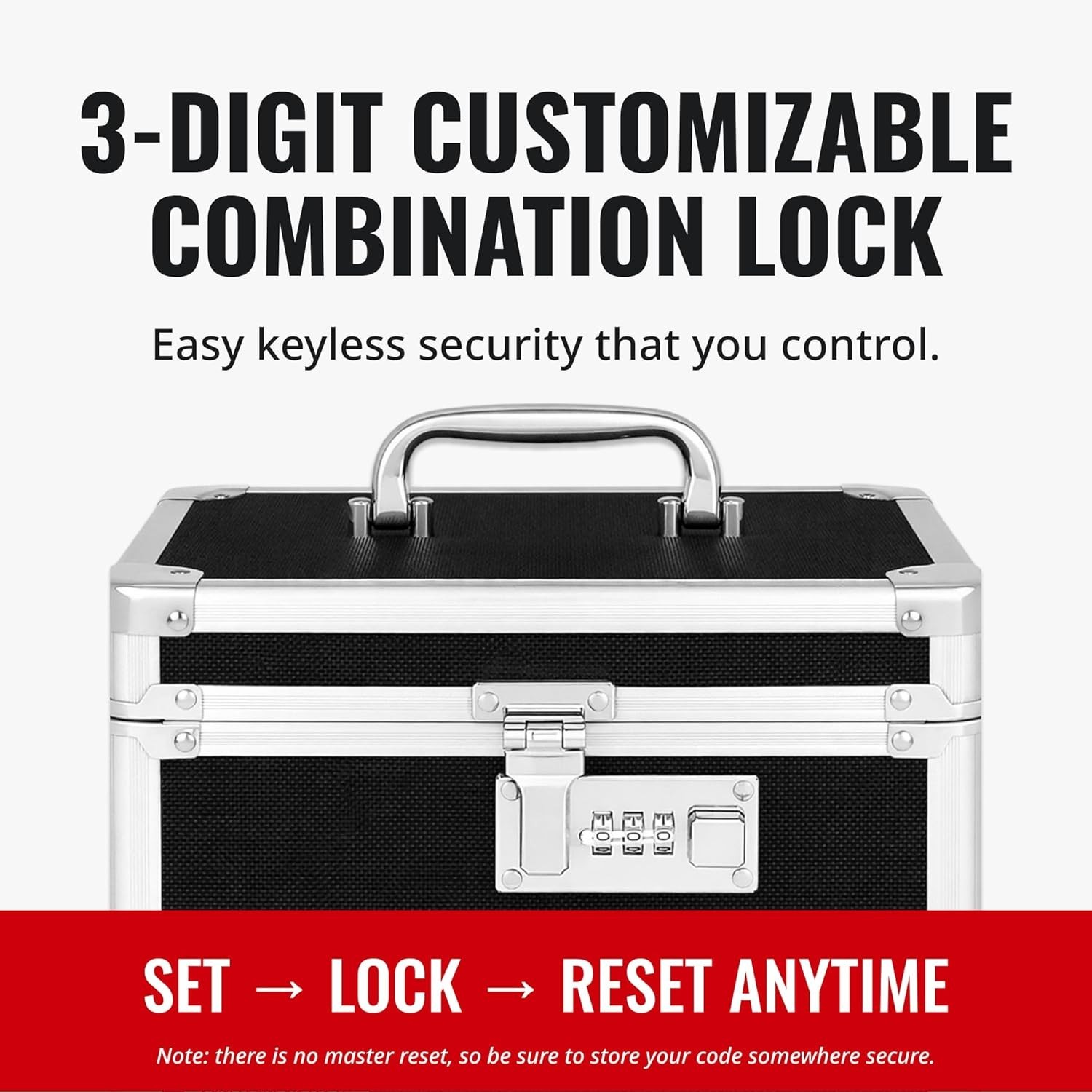Secure 3-Digit Combination Lock Box - Protect Valuables & Documents - 9.88x7.75