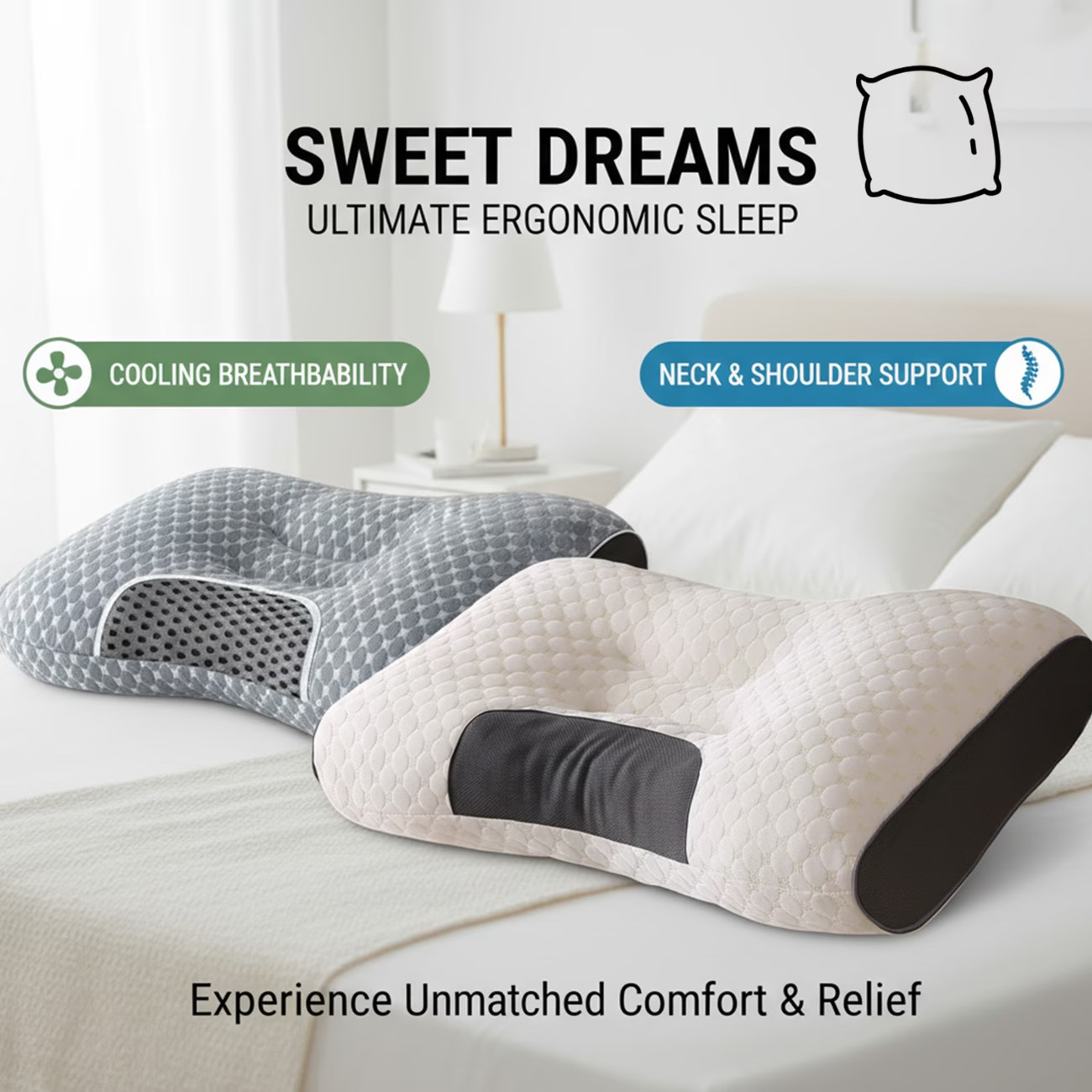 Ergonomic Neck Pillow Memory Foam Support Side Back Sleeping Cushion Soft UK