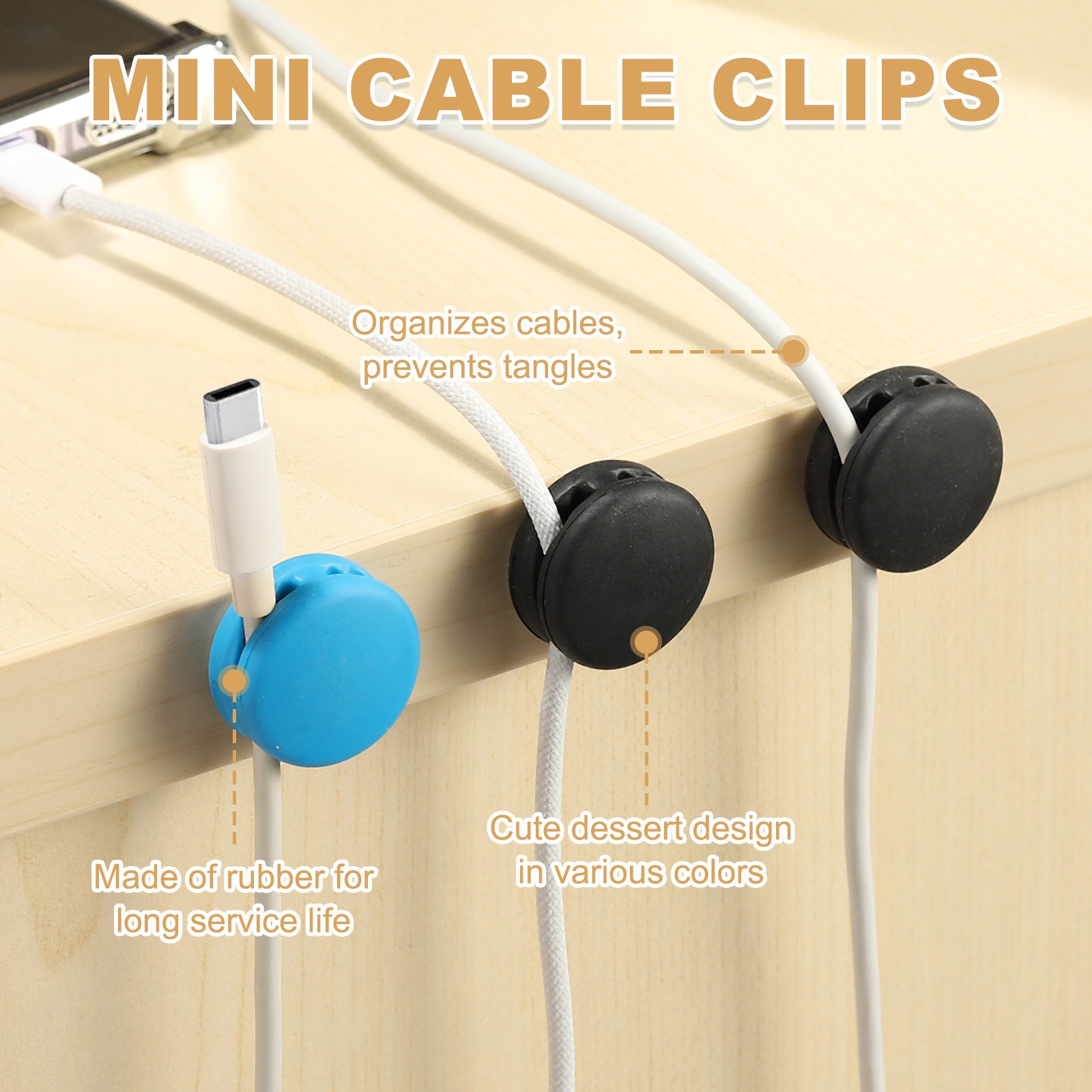 9 Pcs Double Cord Holders, Mini Cable Clips Wire Desk Organizer, Red