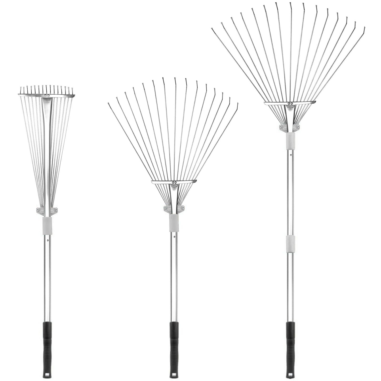 Adjustable Garden Leaf Rake Telescopic Metal Expandable Folding Yard Lawn 2463