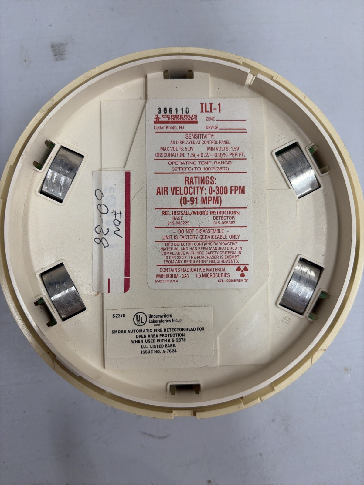 Siemens Cerberus Pyrotronics ILI-1 Smoke Detector (REQUEST BASE)