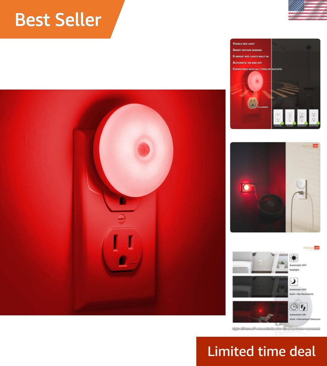 Compact Red Motion Sensor Night Lights - 2 Pack for Safe Sleep & Navigation