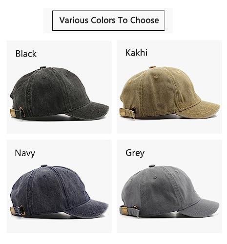 Short Brim Vintage Baseball Cap Adjustable Unstructured Washed One Size Black