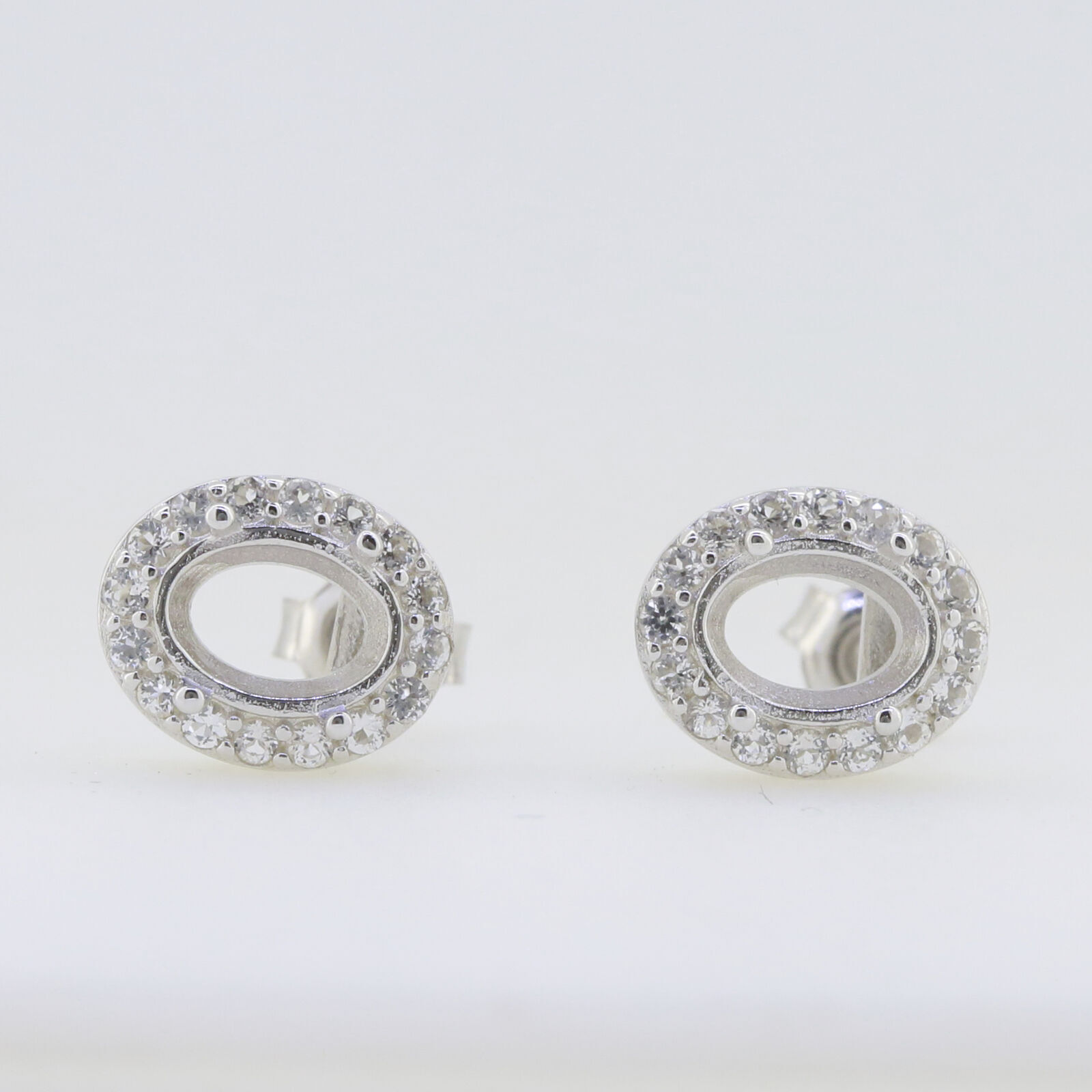 Sterling Silver Semi Mount Earrings Setting Oval OV 7X5mm White Topaz PJC430