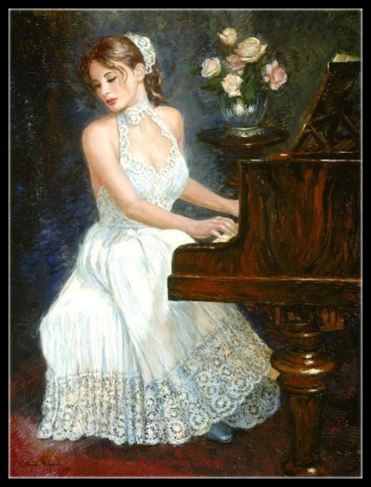 Lady in White 2 - Counted Cross Stitch Patterns - Color & BW Symbols