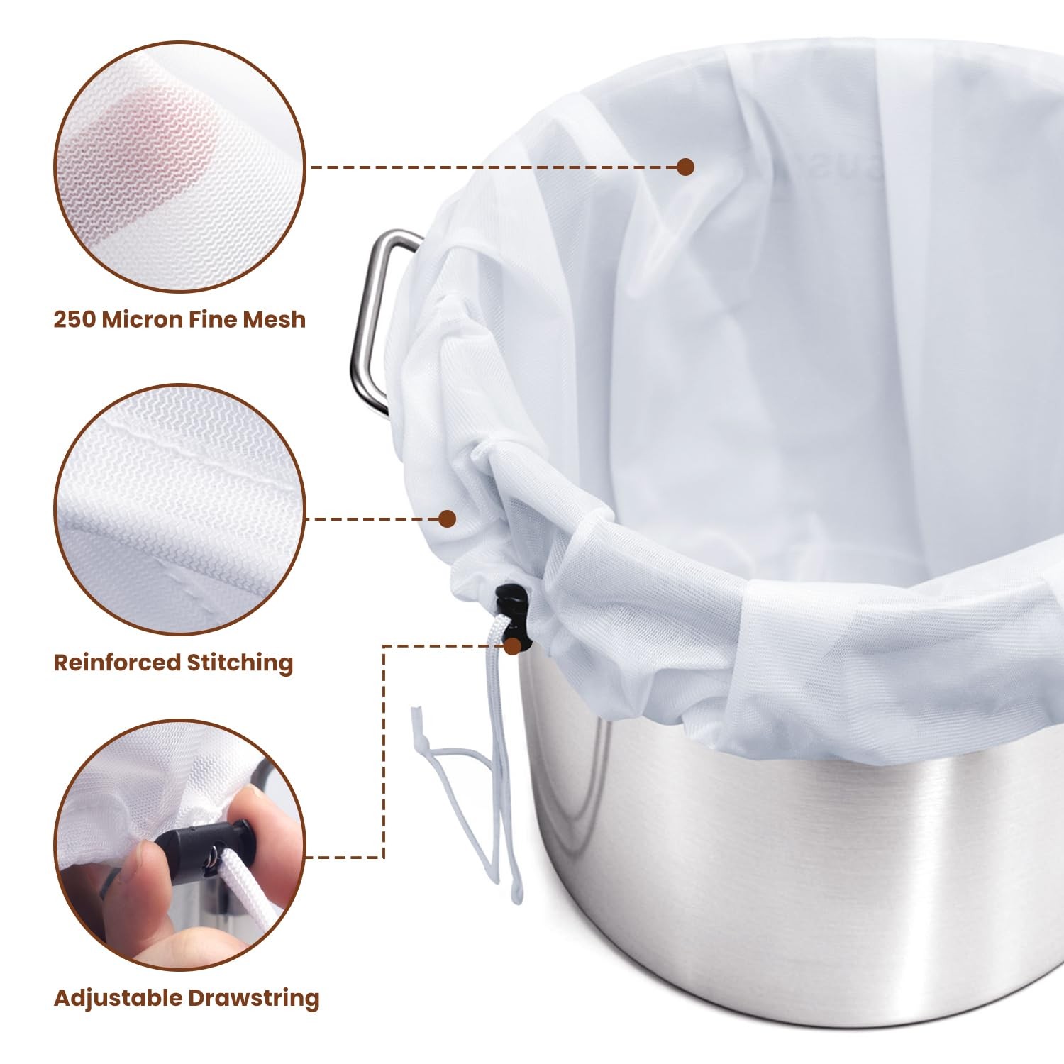 2 Brew Bags Extra Large 250 Micron Mesh Reusable Drawstring 510 Gallon Filter