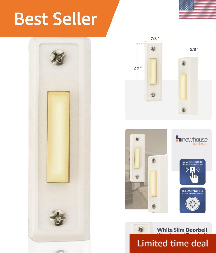 Durable Rectangular Lighted Doorbell Button - Easy Wall Mount Solution in White