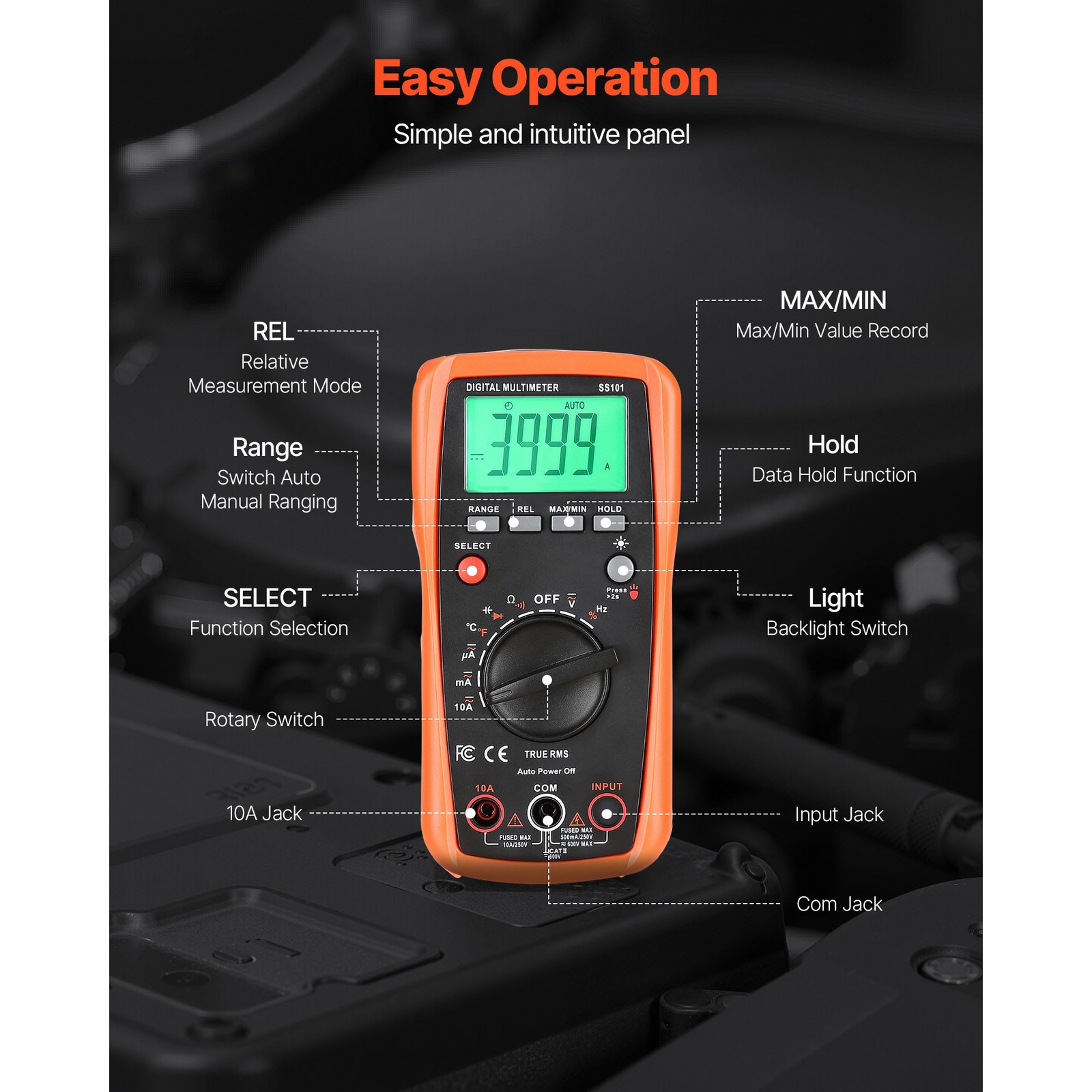 Uimoso Digital Multimeter 4000 Counts Auto-Ranging TRMS Voltage Tester