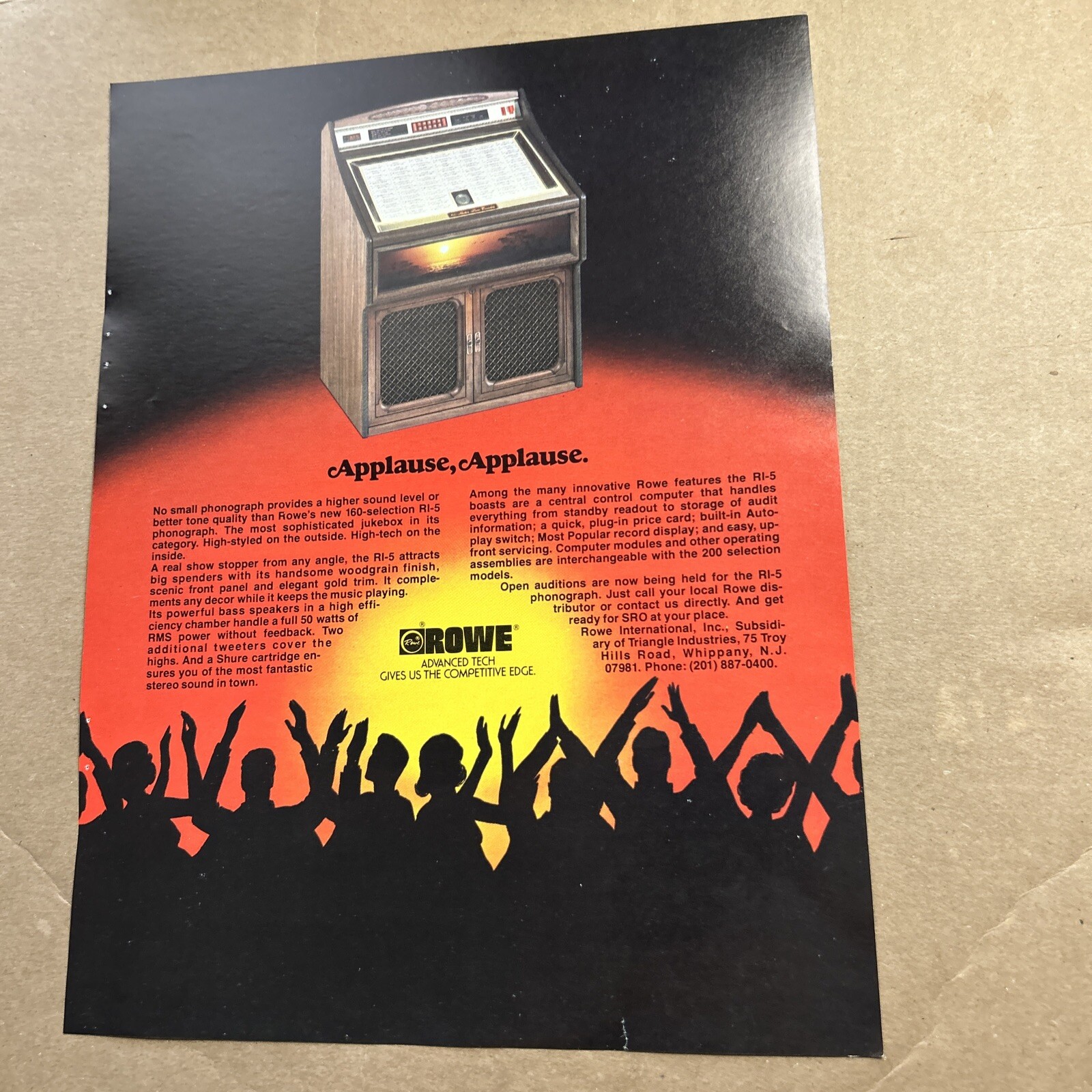 original Ad 11-8" Rowe Jukebox FLYER 1982 Vinyl 45 160 Selection