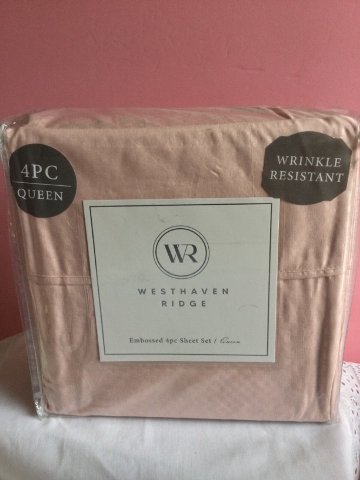 Westhaven Ridge Embossed 4 PC Sheet Set Queen Color Pink Wrinkle Resistant NEW