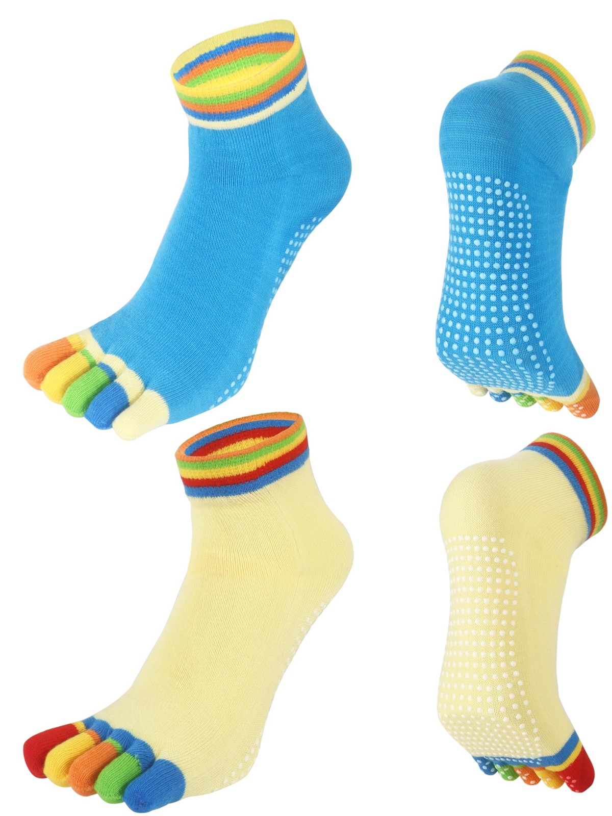LemonGirl 2 Pairs Non-Slip Yoga Socks One Size, 2pairs-blue & Beige Yellow