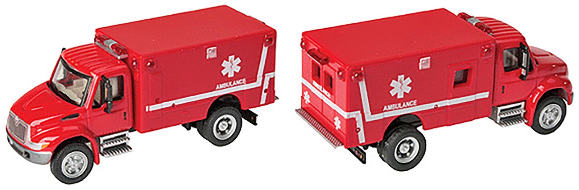 Walthers HO Scale Vehicle International 4300 EMS Ambulance Truck - Red