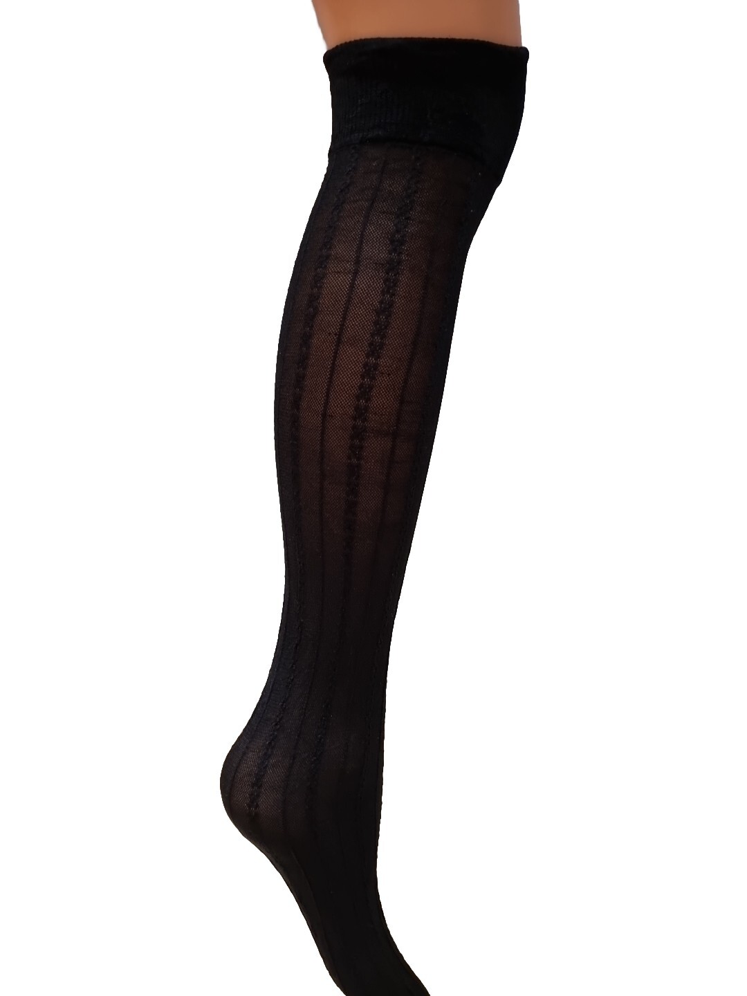 Ladies Black With  Pattern Knee High Pop Socks