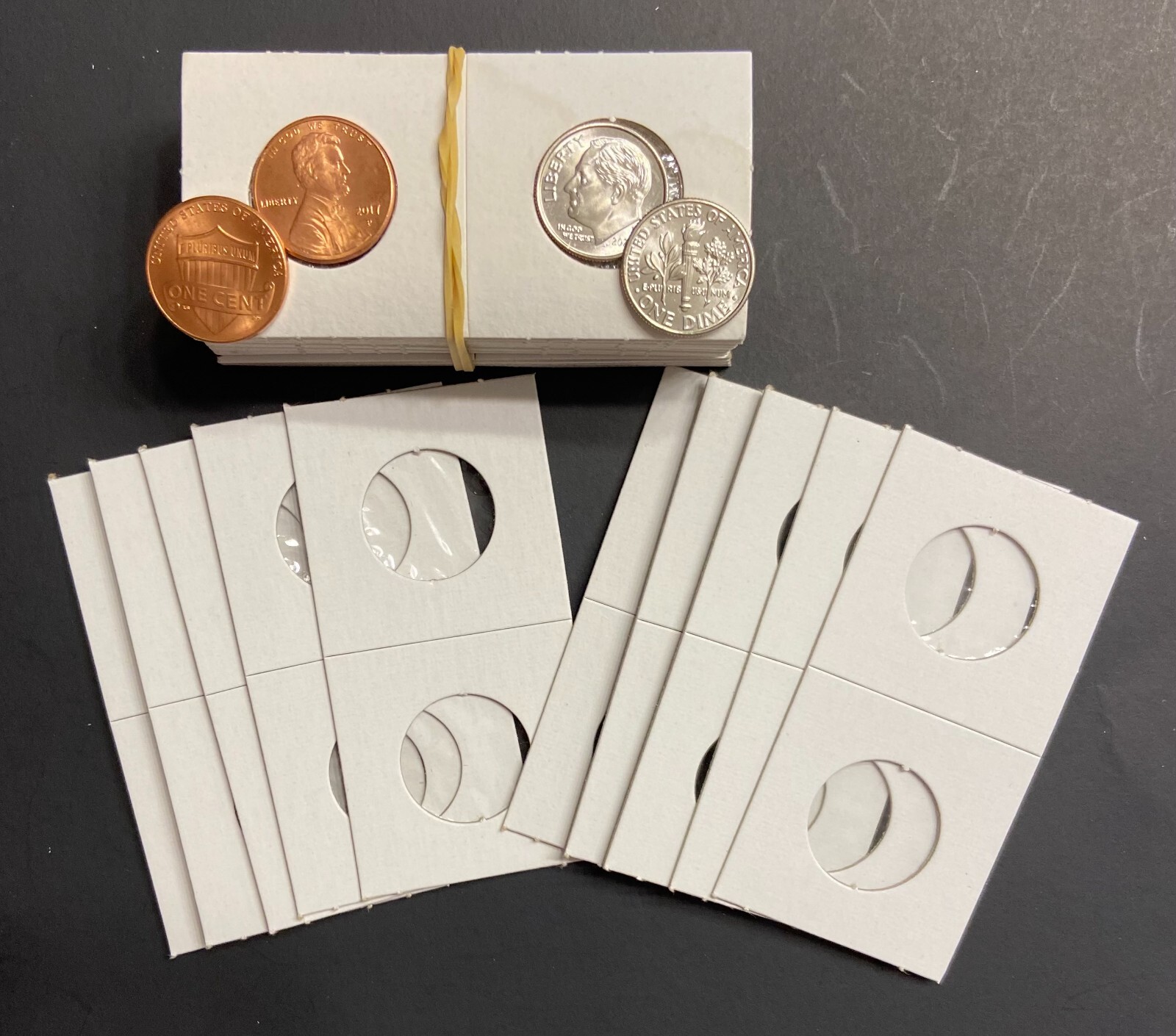 10- Penny / Dime Size 1.5x1.5 Premium Cardboard Mylar Coin Holder