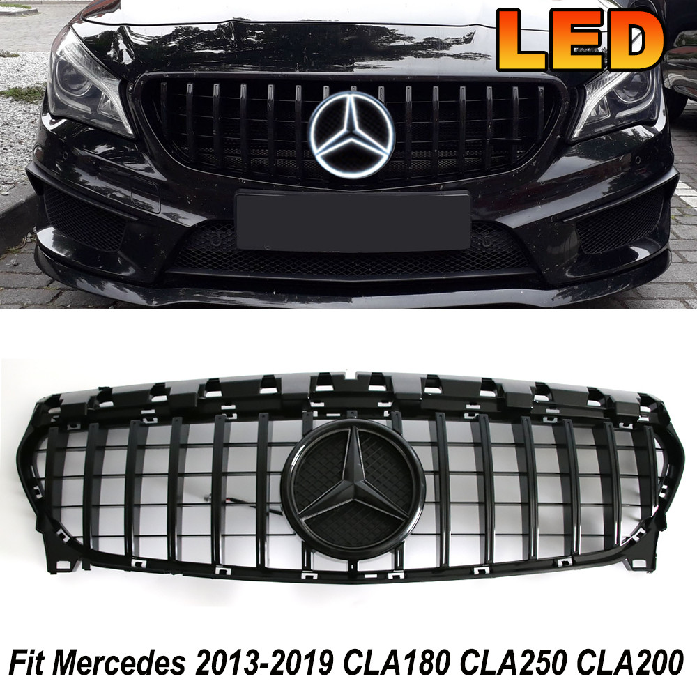 Black Grille Grill W/Led Emblem For Mercedes Benz CLA200 CLA250 W117 2013-2019