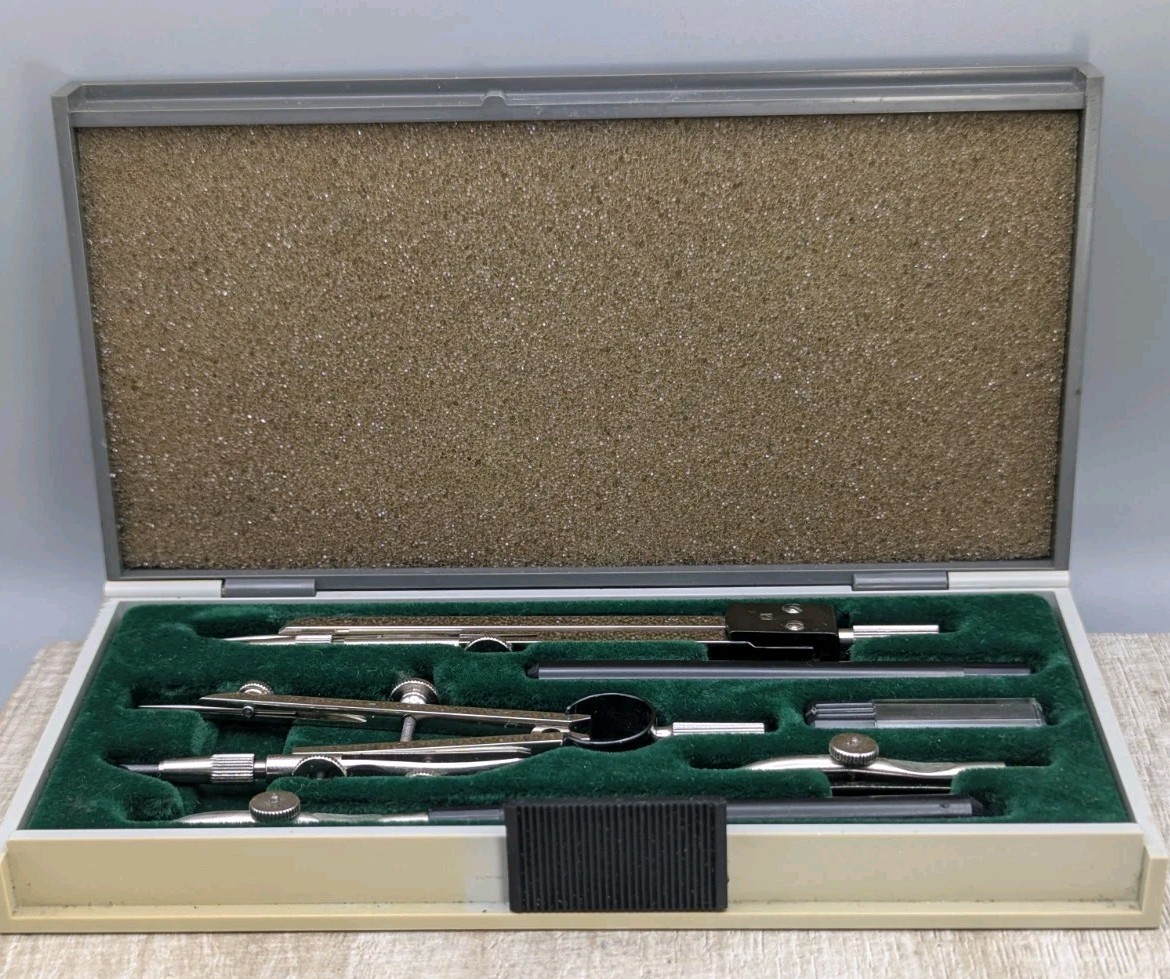 Jakar COMPASS DRAWING SET in case vintage - Kin SN7 Czechoslovakia Draftsman