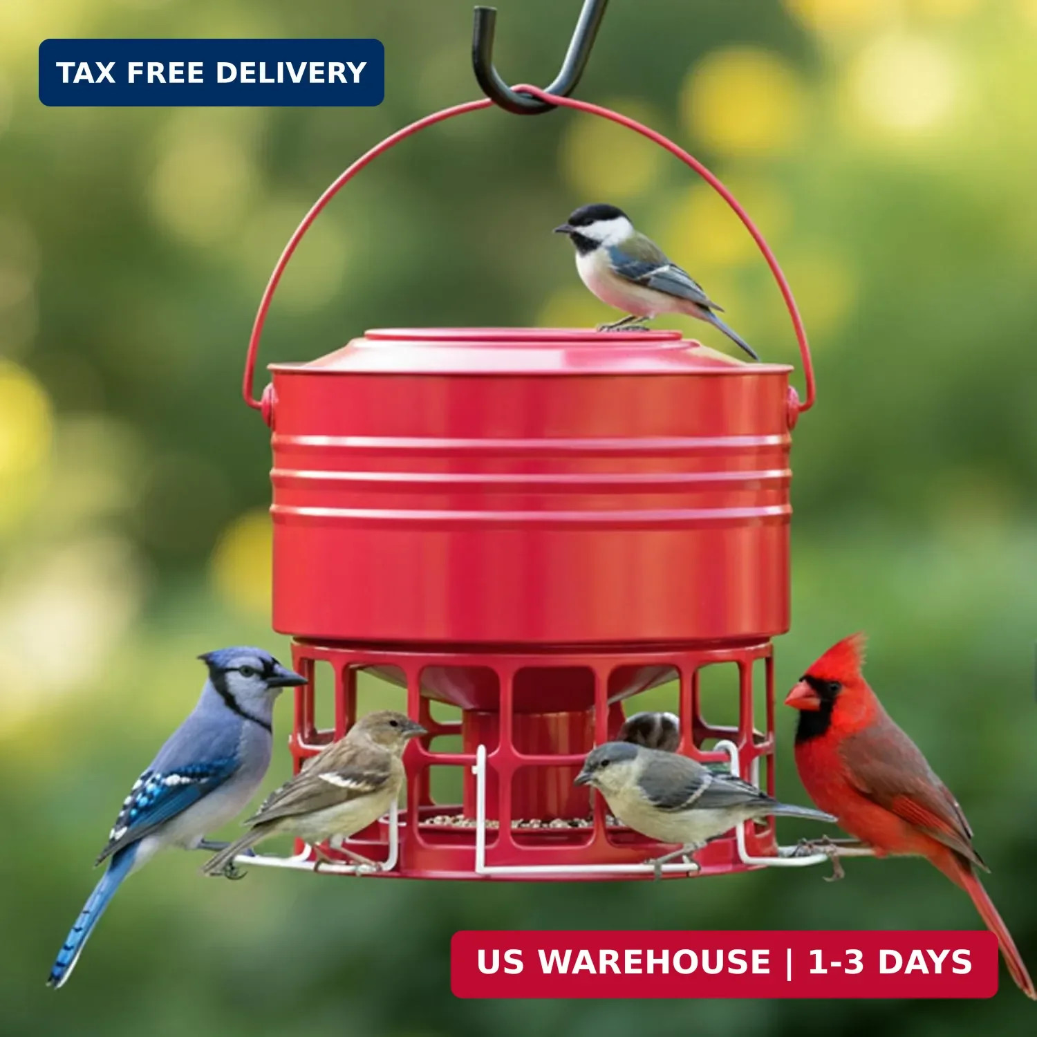 Large Bird Feeder for Outdoors, 10LB Capacity Squirrel Proof Metal Feeder with 3