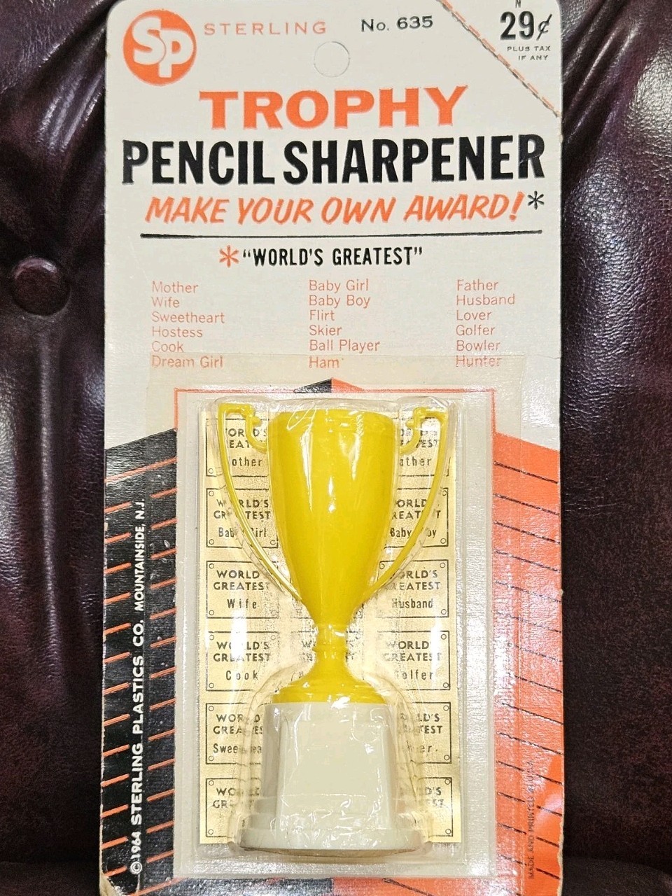 Vintage 1964 Sterling Trophy Pencil Sharpener No. 635 Novelty Award- RARE-NOS