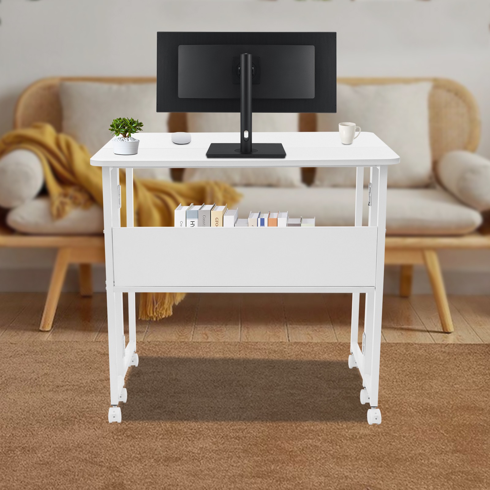 Foldable Computer Desk With Wheels Folding Desk Folding Desk With Storage Shelf