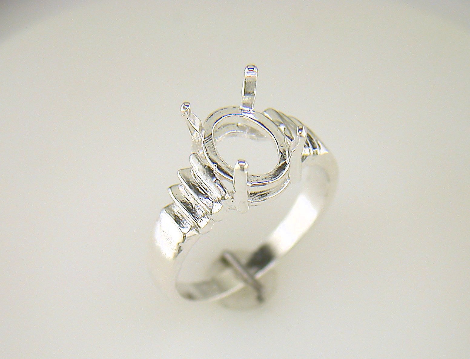 Tri-Slash Oval Solitaire Ring Setting Sterling Silver