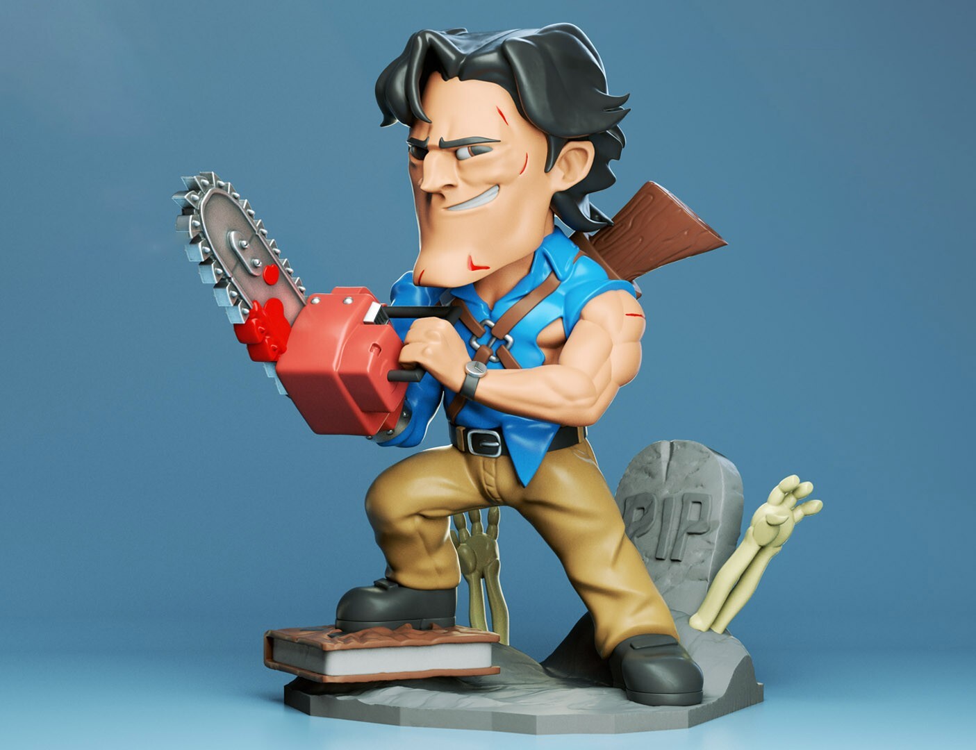 UNPAINTED Ash Army of Darkness Evil Dead Chibi Diorama 3d Printed Model Kit