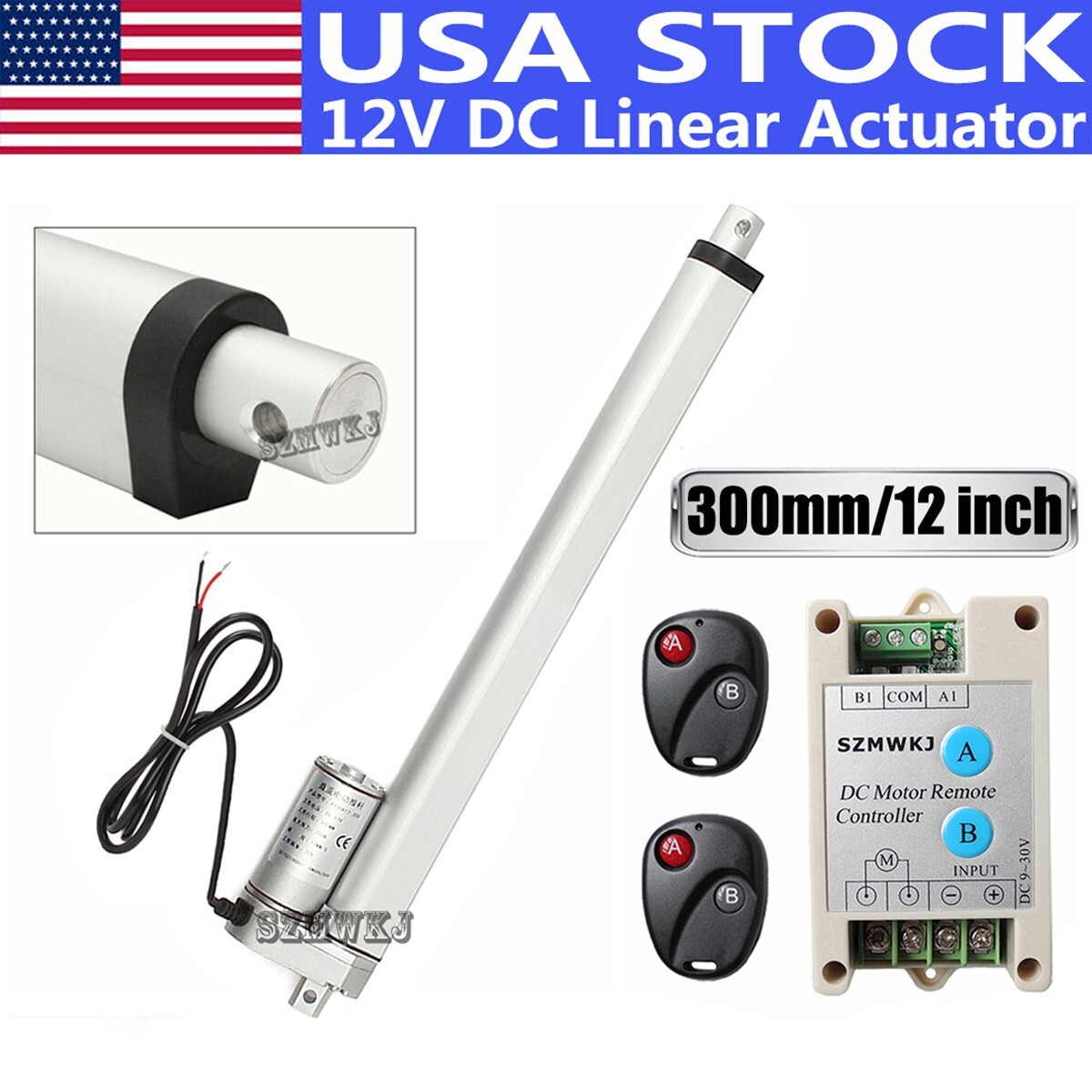 DC 12V Heavy Duty 12" Stroke Linear Actuator &Wireless Remote 330 Pound Max Lift