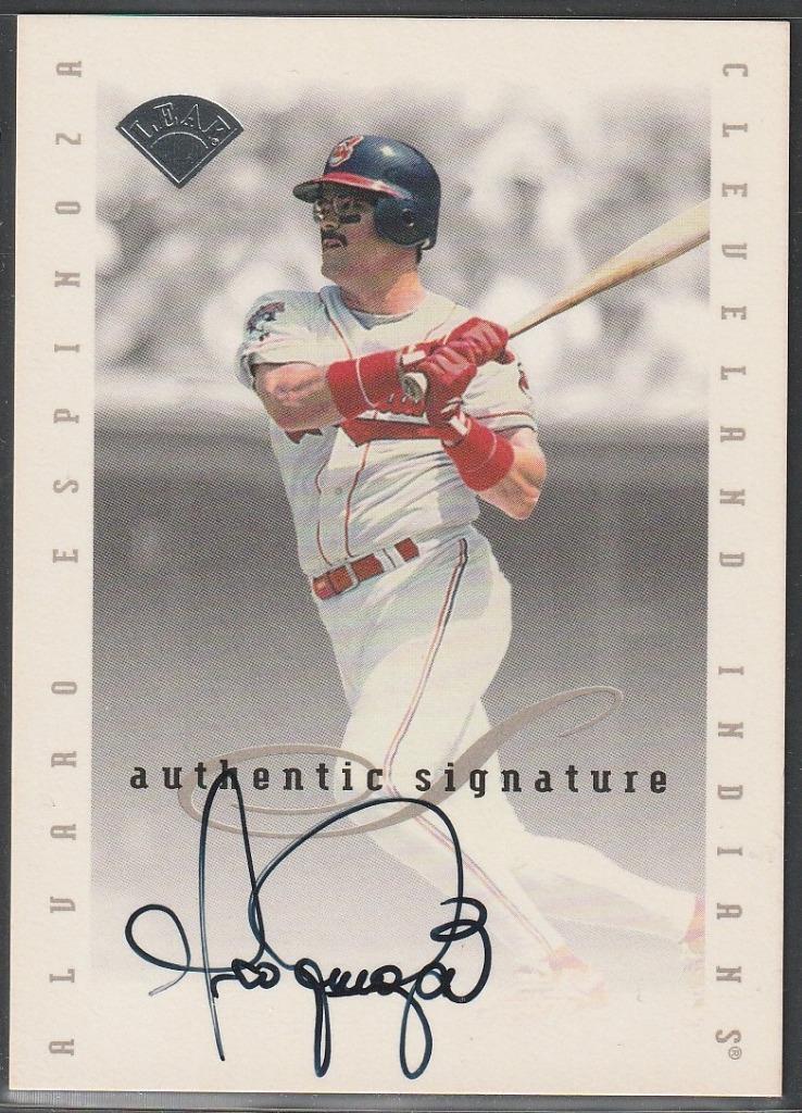 102, 1996 Leaf Signature, Original Autograph of Alvaro Espinoza, Indians