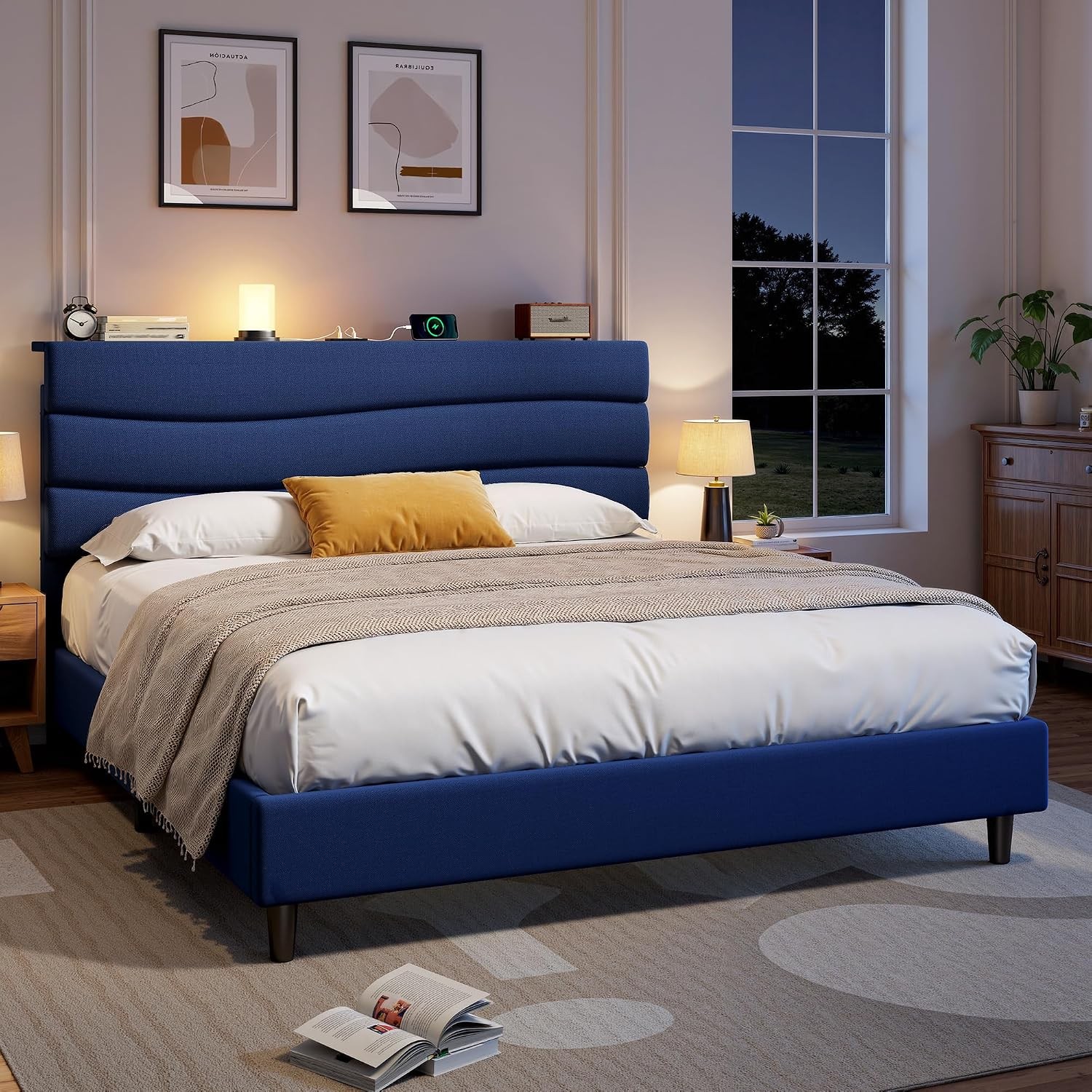 Twin Size Bed Frame W/ Adjustable Height Headboard Noise-Free Upholstered