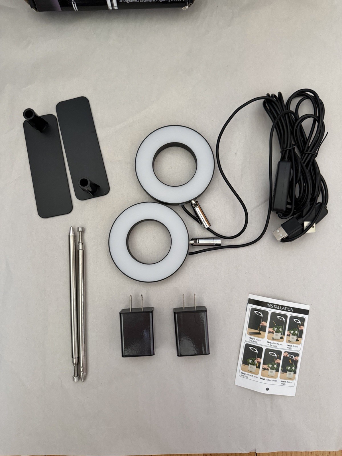 Dual LED Ring Light with 10 Brightness Settings, 3 Modes, USB & AC Power, White