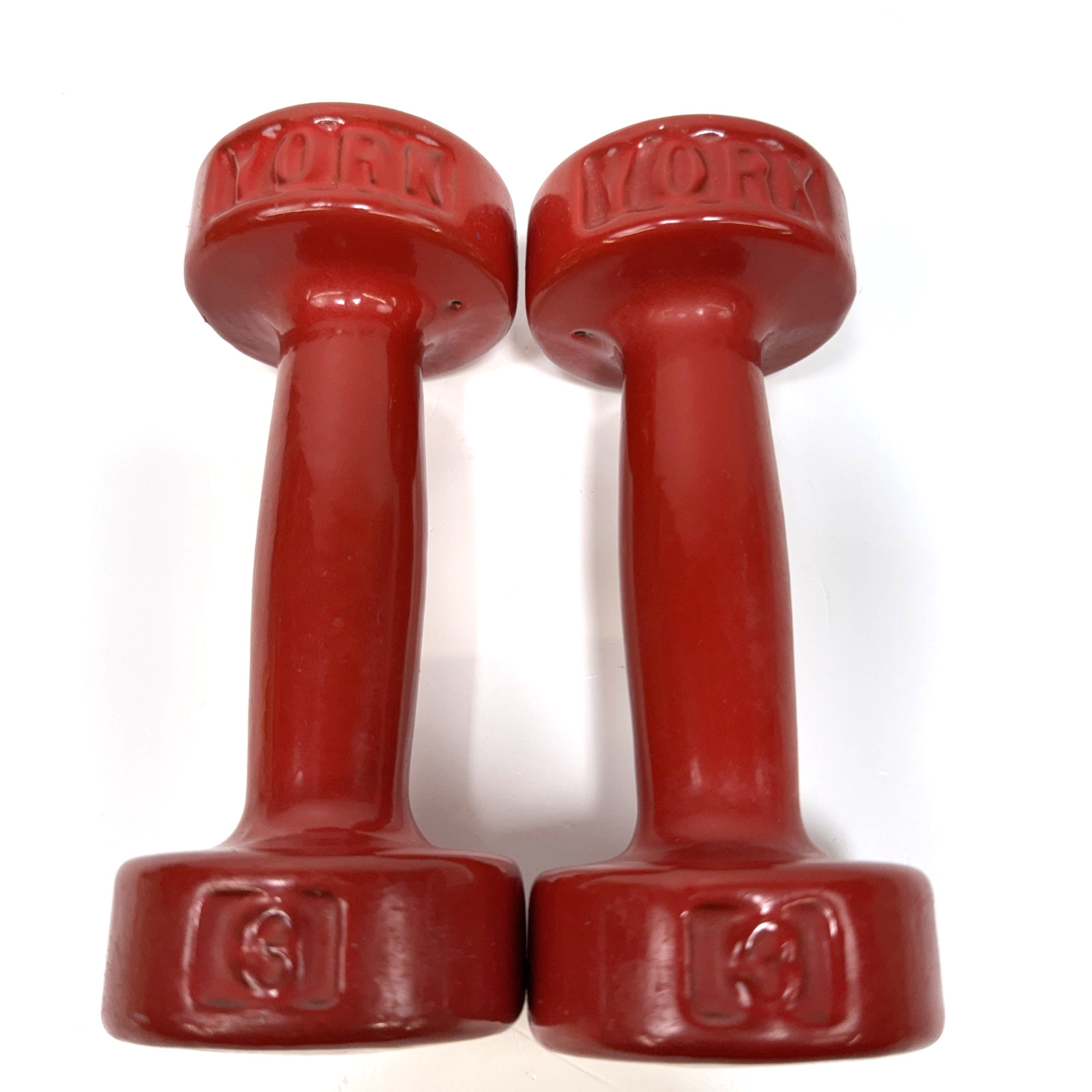 Vintage York Dumbbells Pair Roundhead 3Lb 6lb total Red Rubber Coated