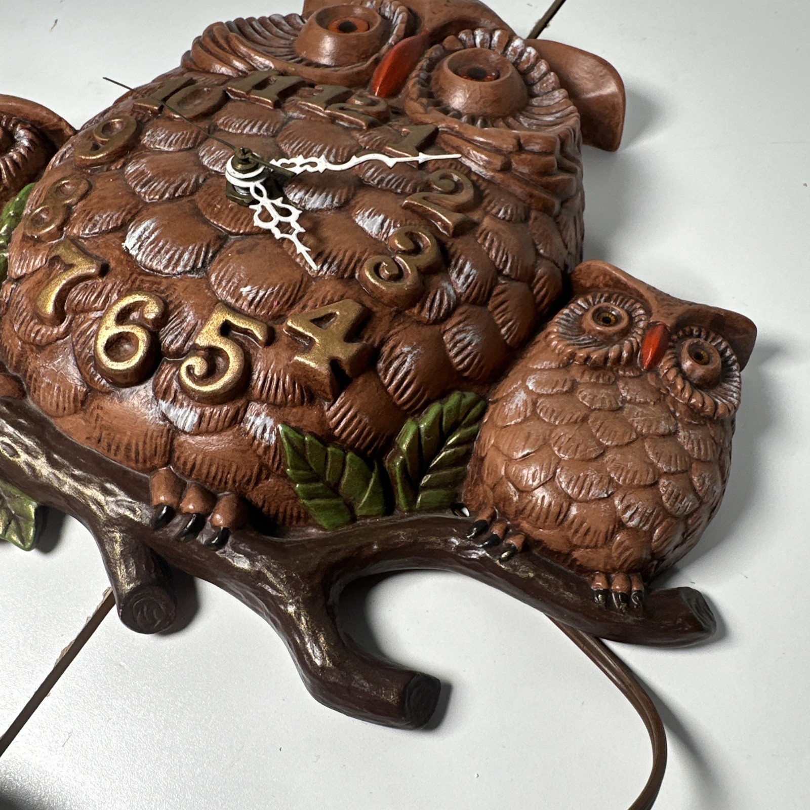 Vintage 1970s Ceramic Arnel's Triple Owl Wall Clock - As Is - Read