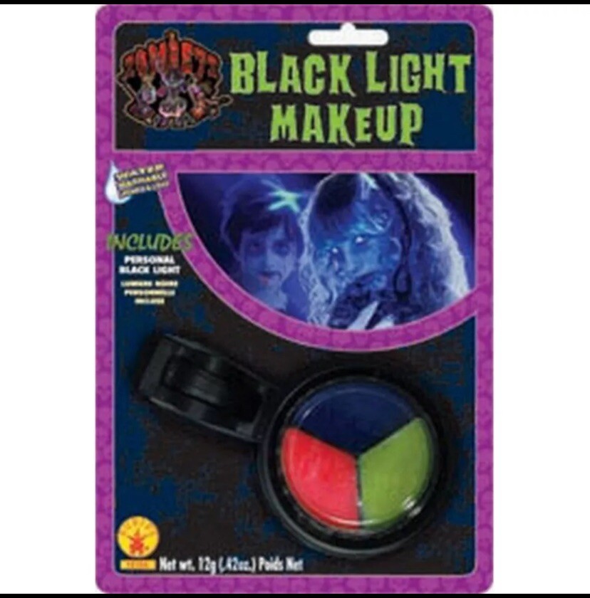 Black Light Makeup Plus Bonus Personal Blacklight!  3 Colors Fancy Halloween