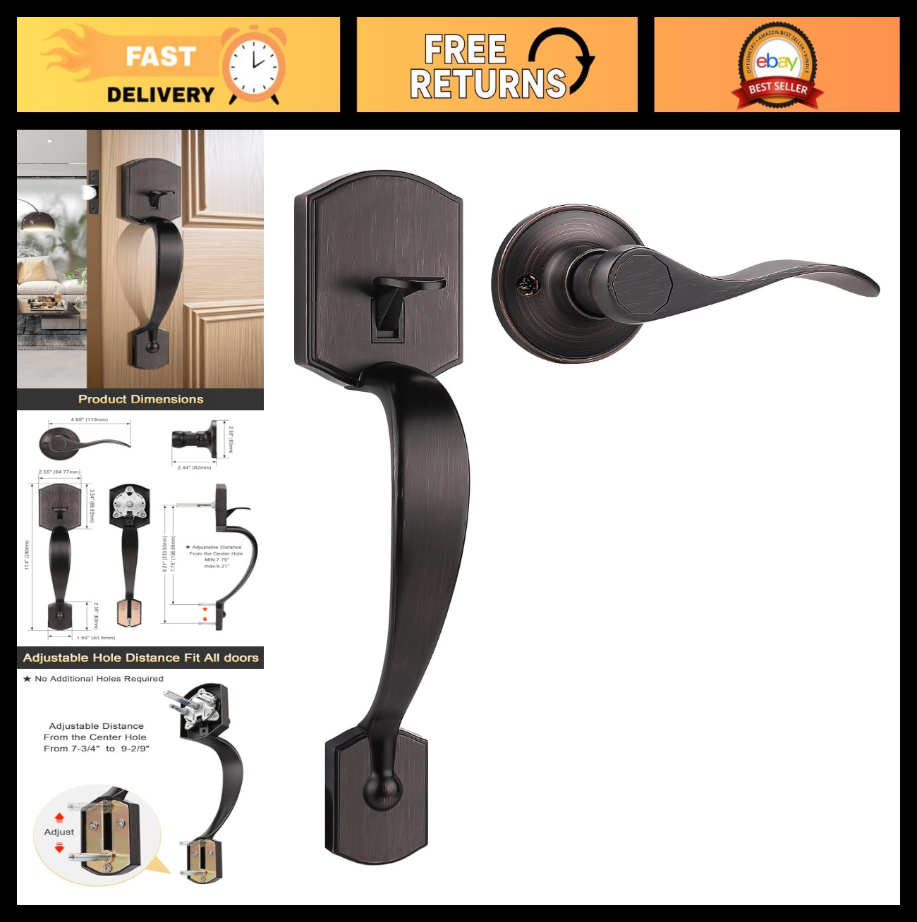 Oil Rubbed Bronze Entry Door Handle Set with Wave Lever & Electronic Keypad
