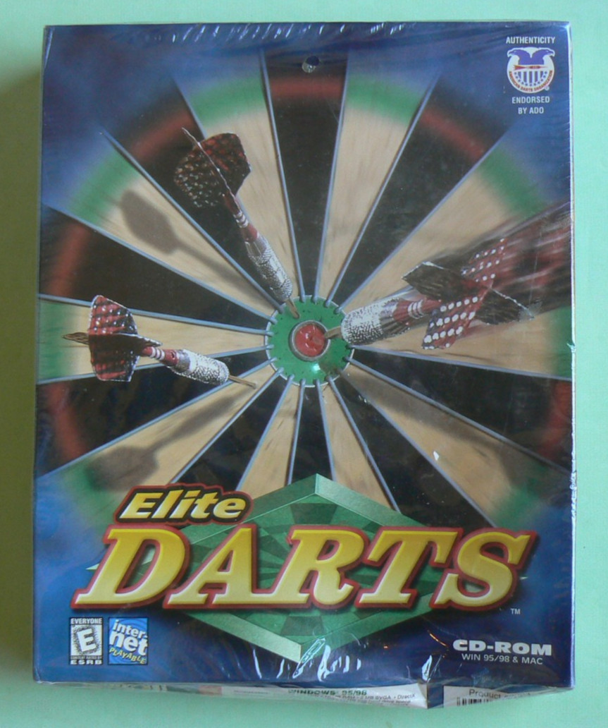 NEW sealed ELITE DARTS CD-Rom,Patch Windows 95/98 MAC #9004 Retro,3 levels +