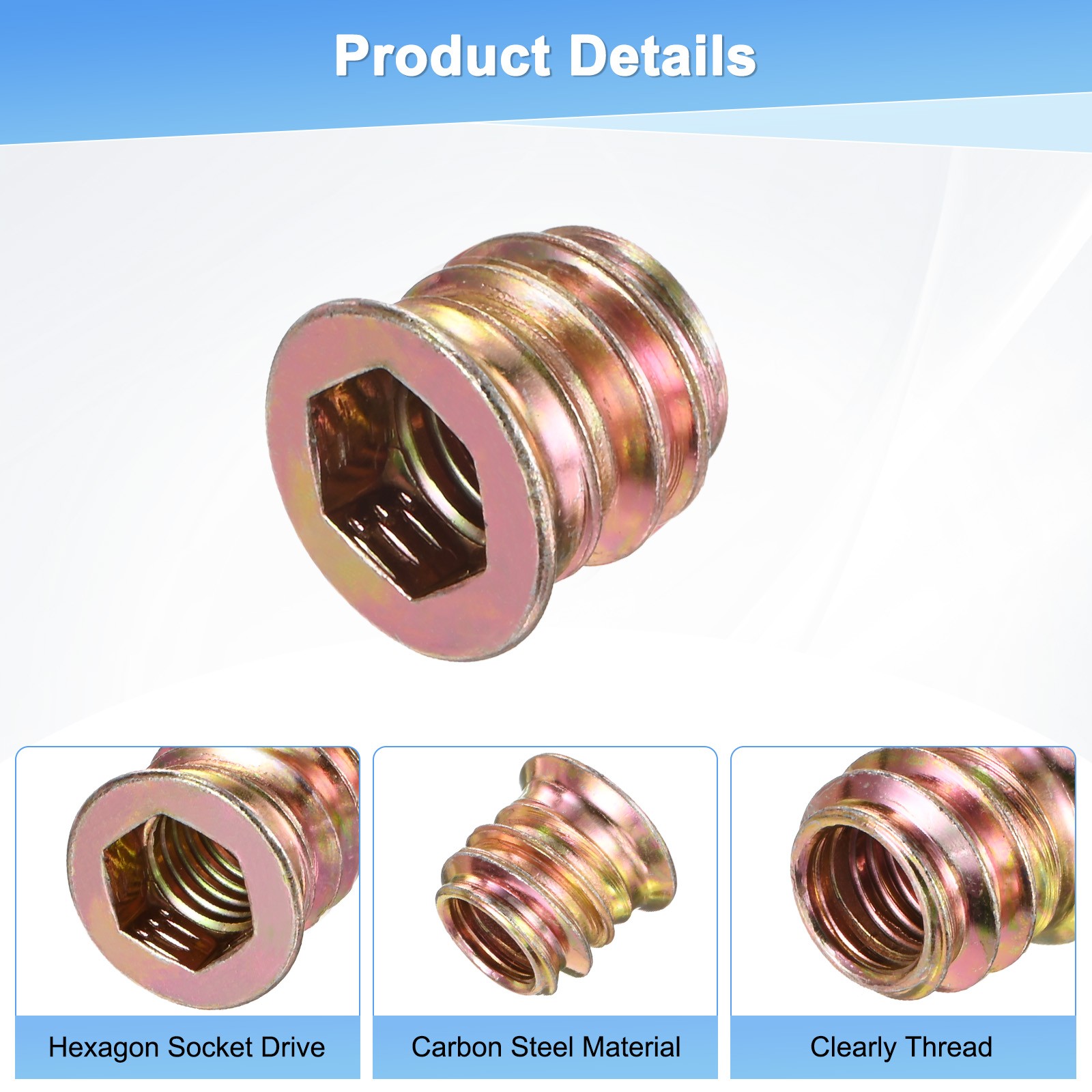 20-Pack Threaded Inserts for Wood, M8x10mm Threaded Insert Nuts [Gold Tone]