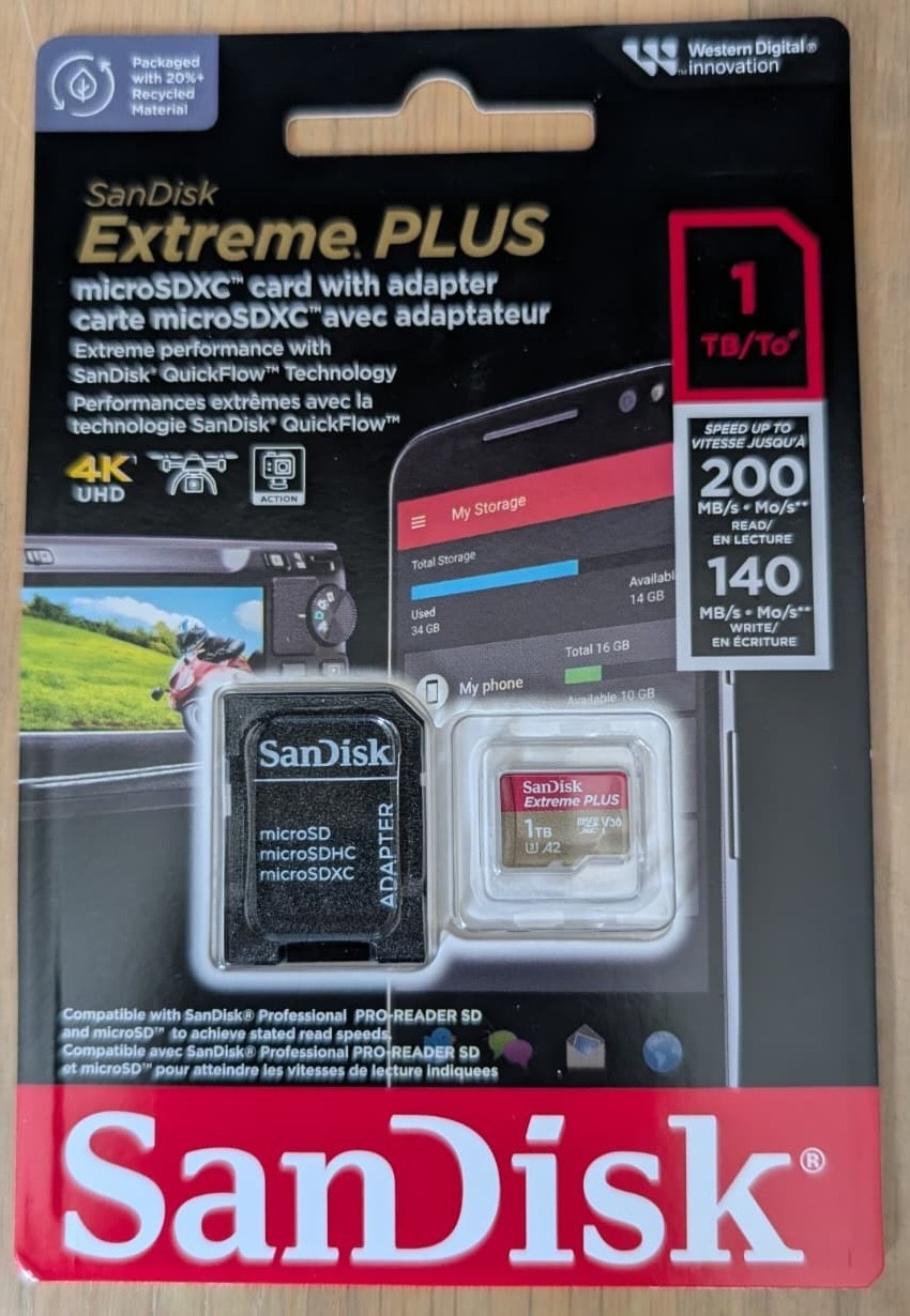 SANDISK  1TB Extreme PLUS microSDXC UHS-I Memory Card, R/W up to 200/140MB/s