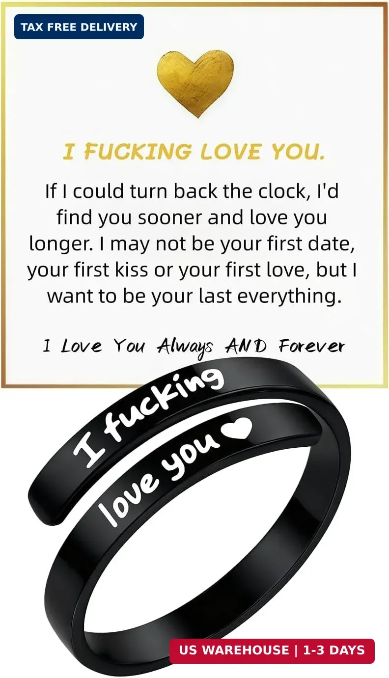 I Fcking Love You Ring, Stainless Steel Engraved Inspirational Words Heart Open