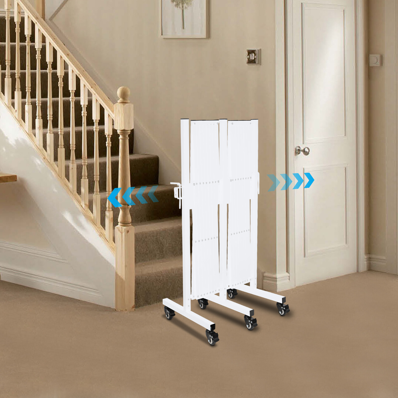 Mobile Expandable Folding Gate White Diamond 540×45×102cm Lockable Wheels