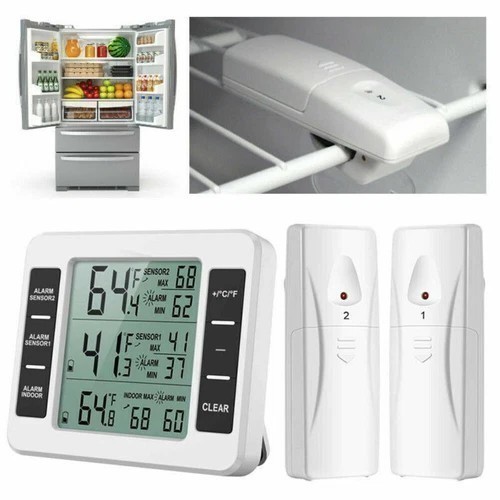 Wireless Digital Refrigerator Fridge Freezer Thermometer Temp Alarm Dual Sensor